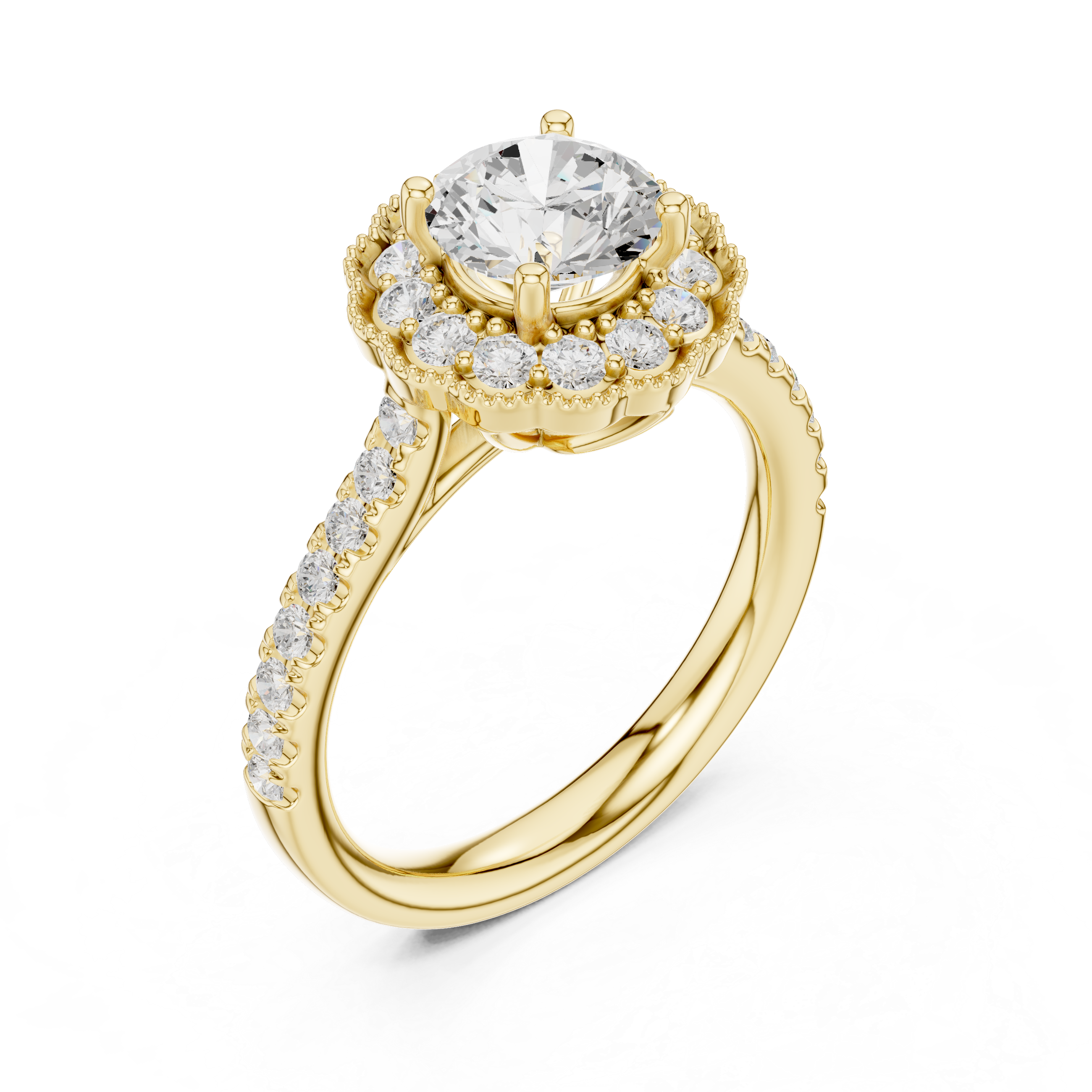 Vintage Milgrain Halo Diamond Engagement Ring