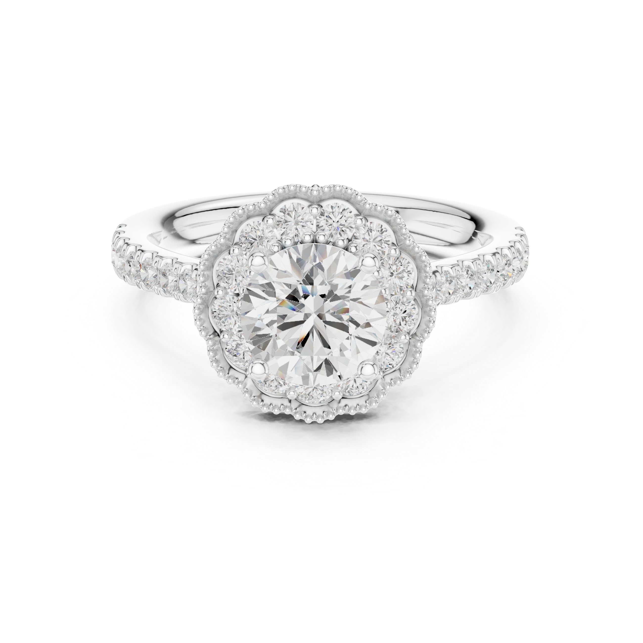 Vintage Milgrain Halo Diamond Engagement Ring