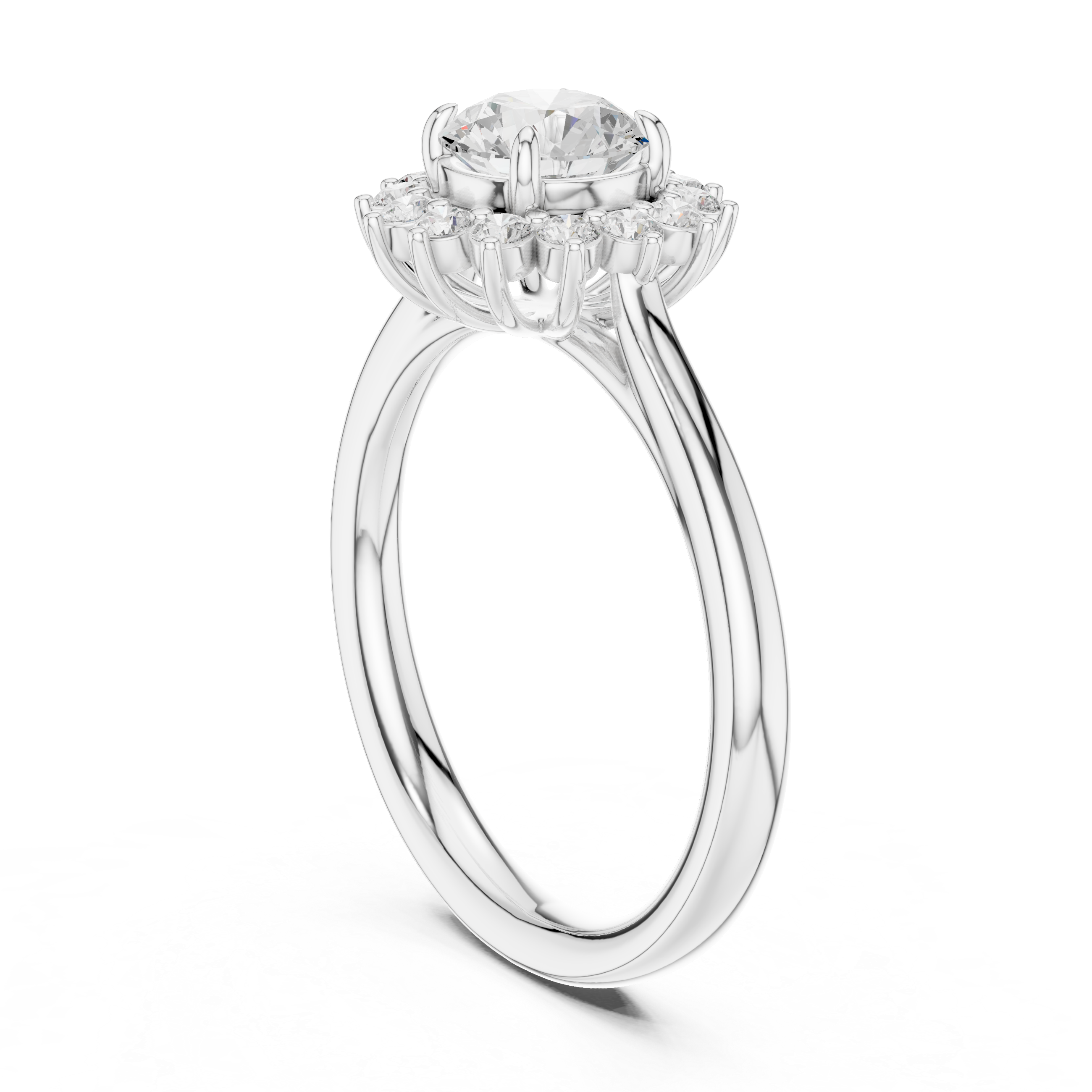 Sunburst Halo Diamond Engagement Ring