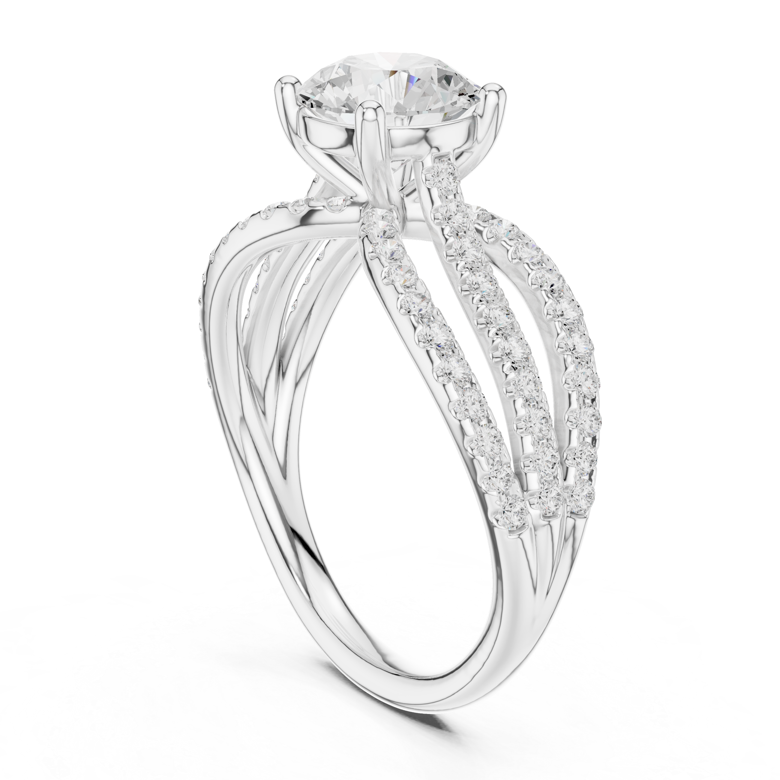 Triple Split Shank Diamond Engagement Ring