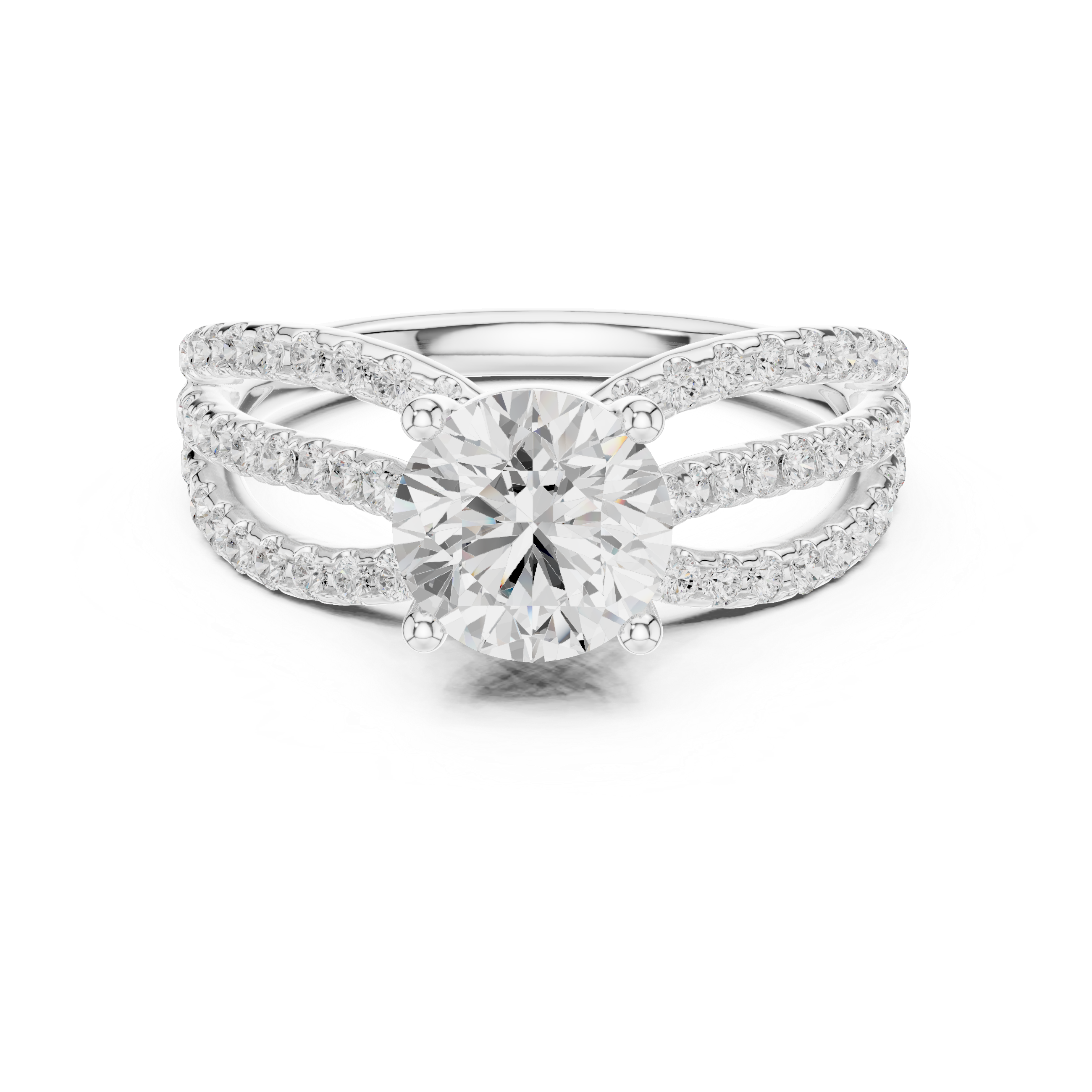 Triple Split Shank Diamond Engagement Ring