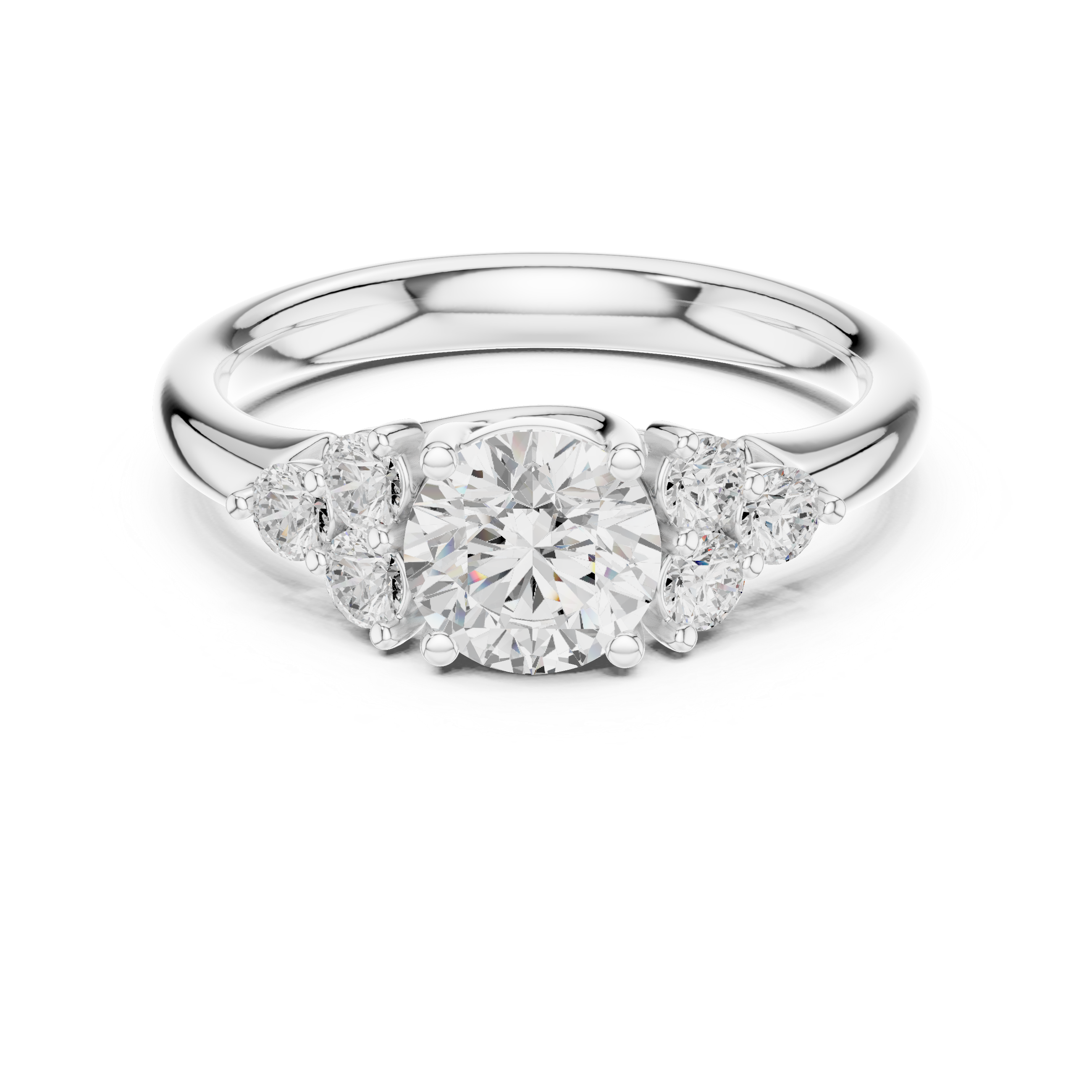Round Diamond Three Stone Engagement Ring