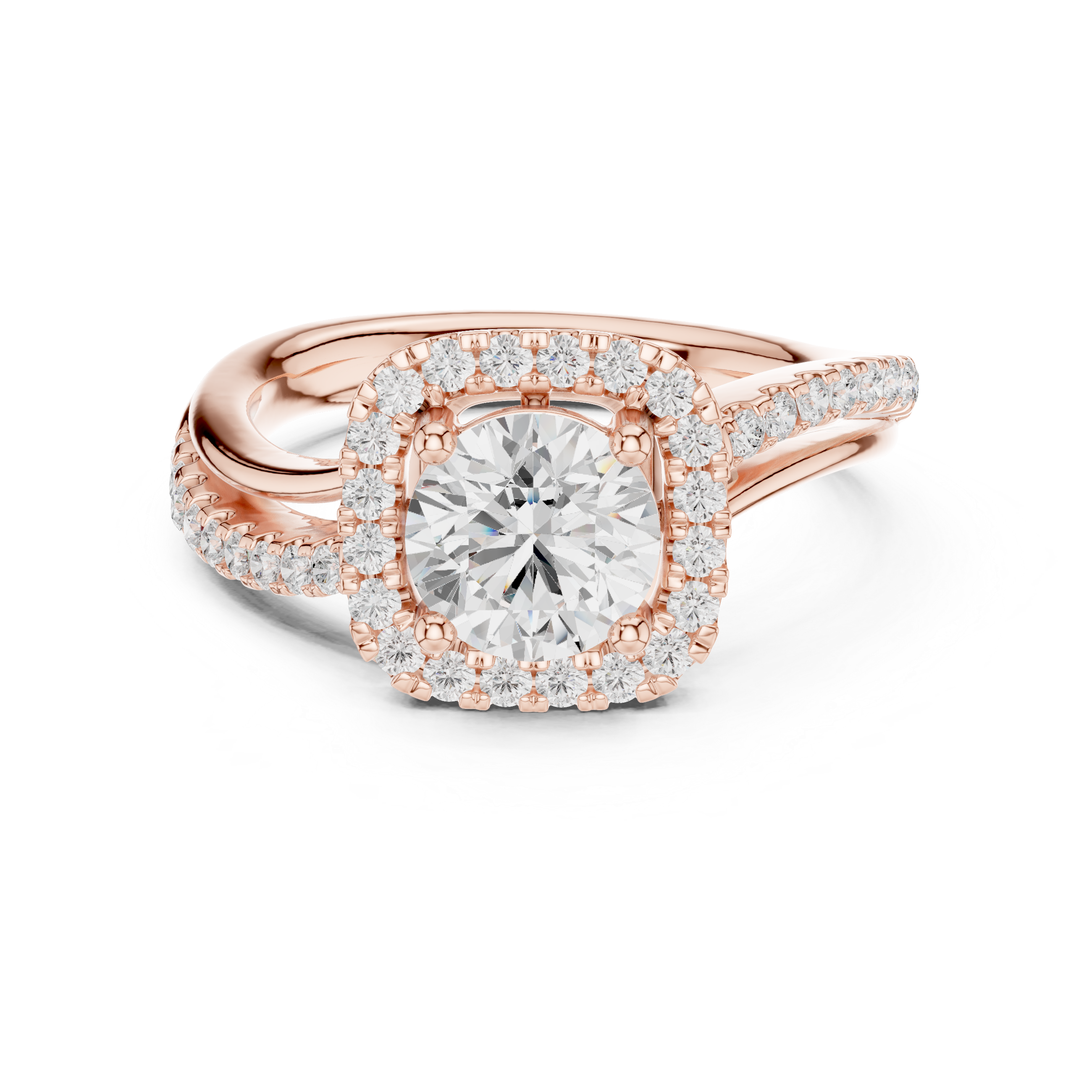 Twisted Cushion Halo Diamond Engagement Ring