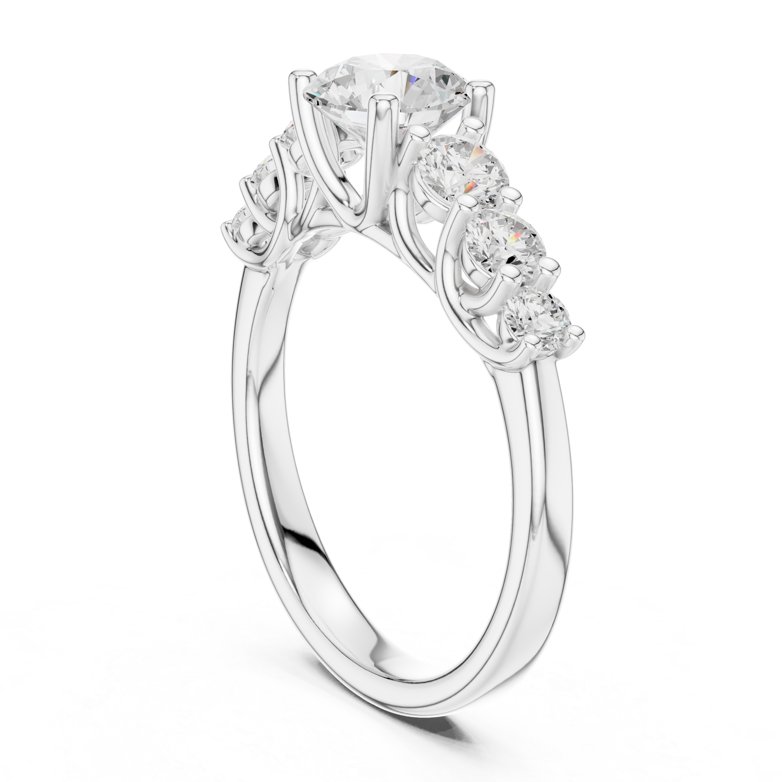 Round Diamond Three Stone Engagement Ring