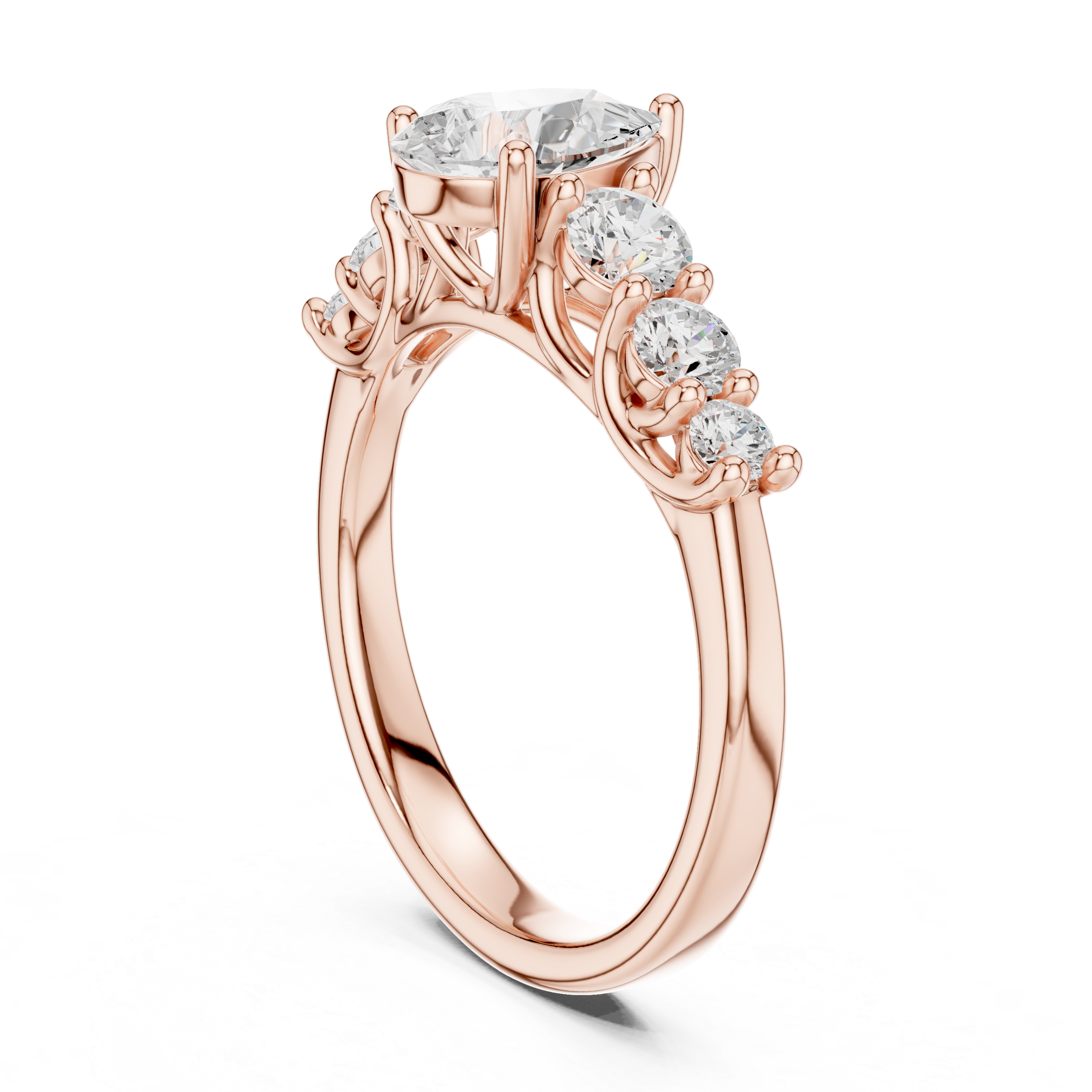 Pear Diamond Engagement Ring with Graduated Side Stones