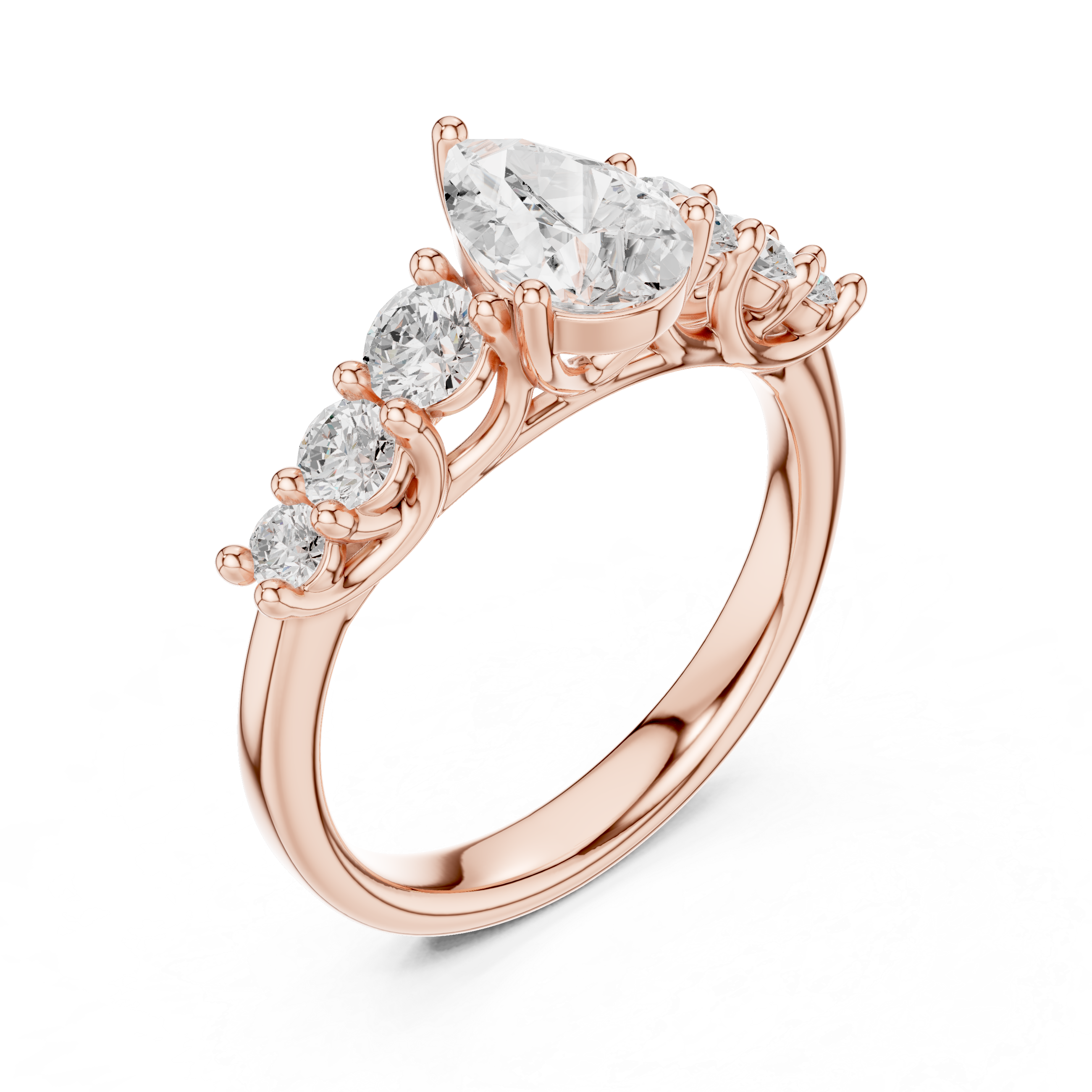 Pear Diamond Engagement Ring with Graduated Side Stones