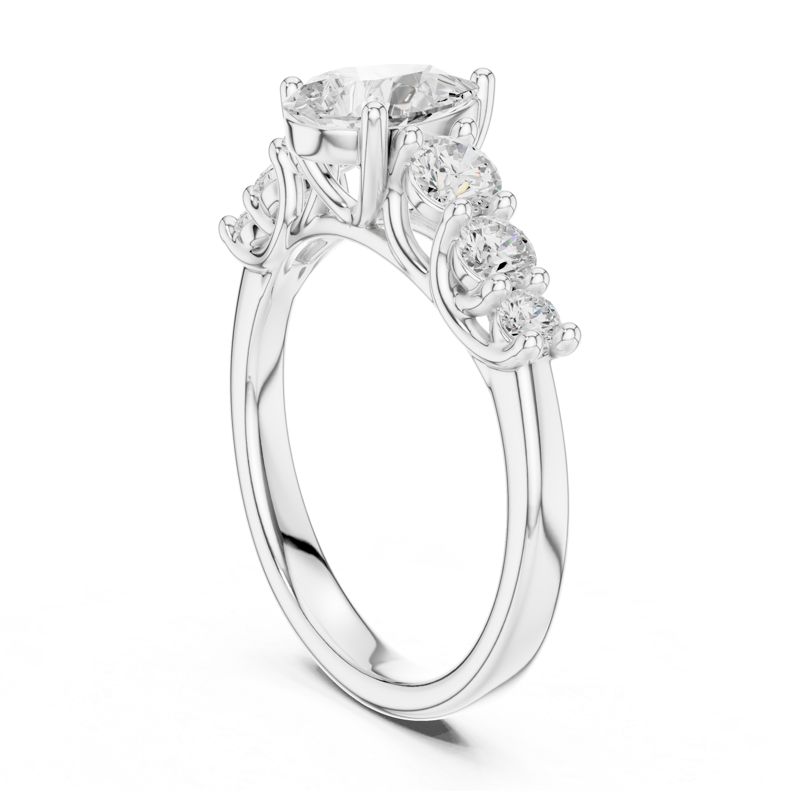 Pear Diamond Engagement Ring with Graduated Side Stones
