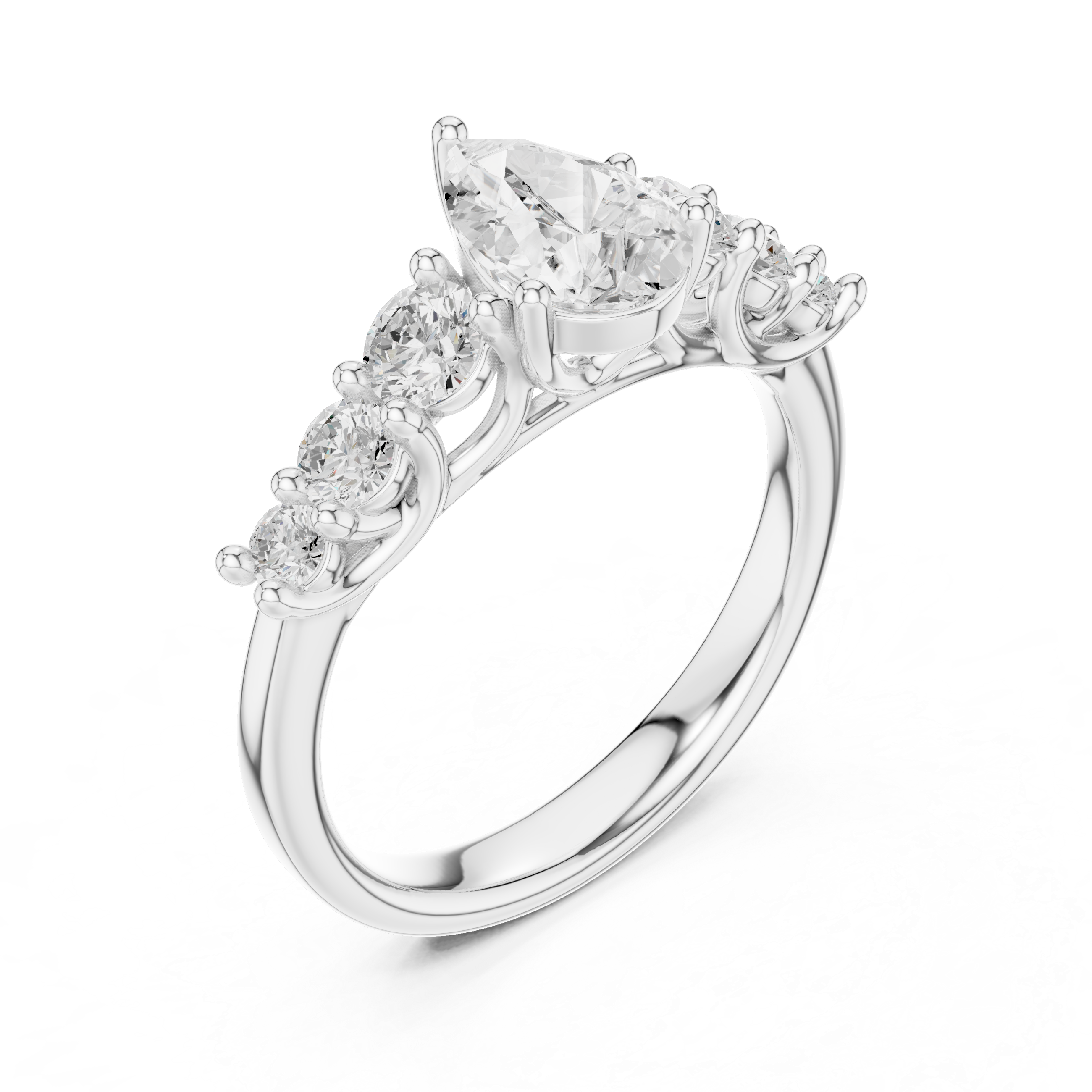 Pear Diamond Engagement Ring with Graduated Side Stones
