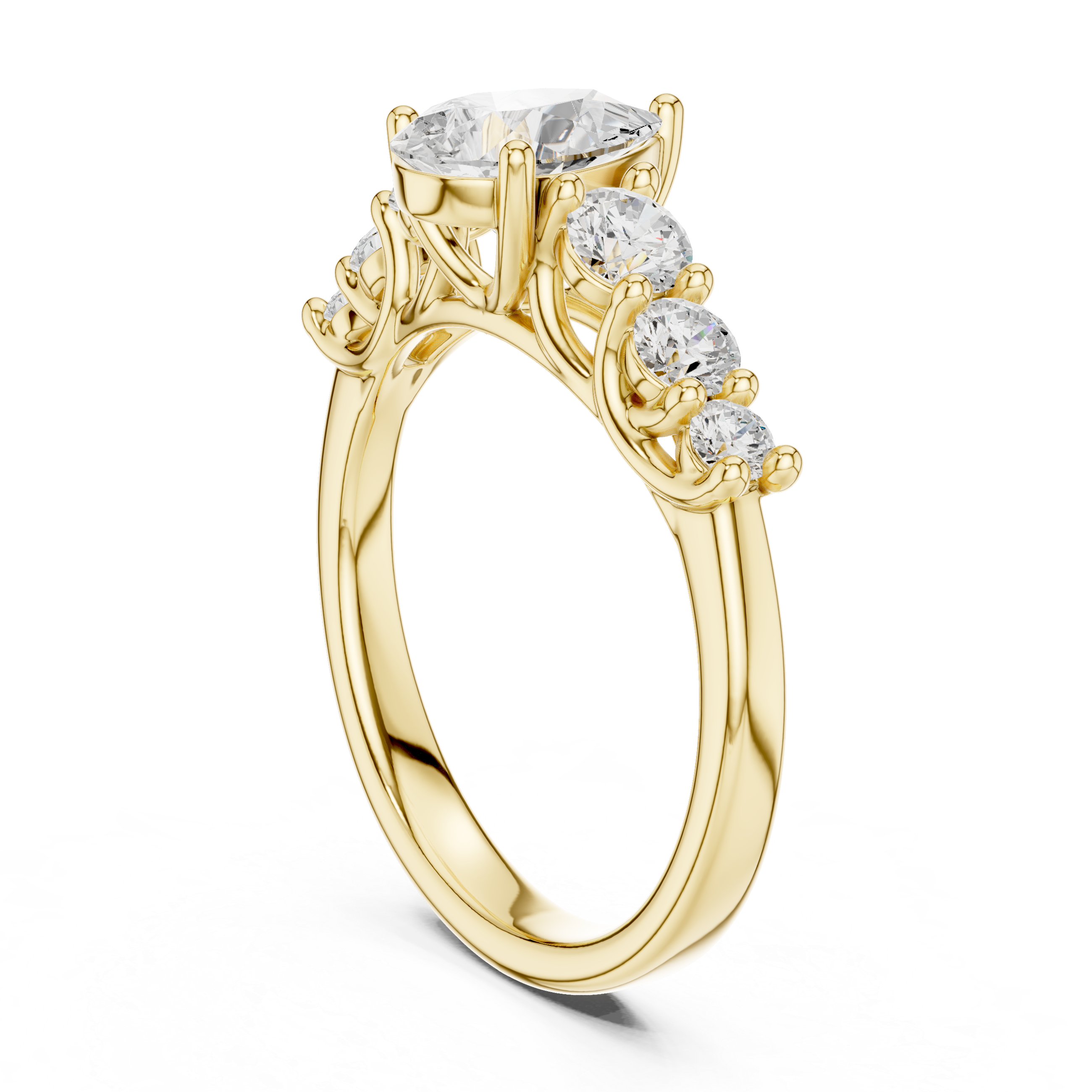 Pear Diamond Engagement Ring with Graduated Side Stones