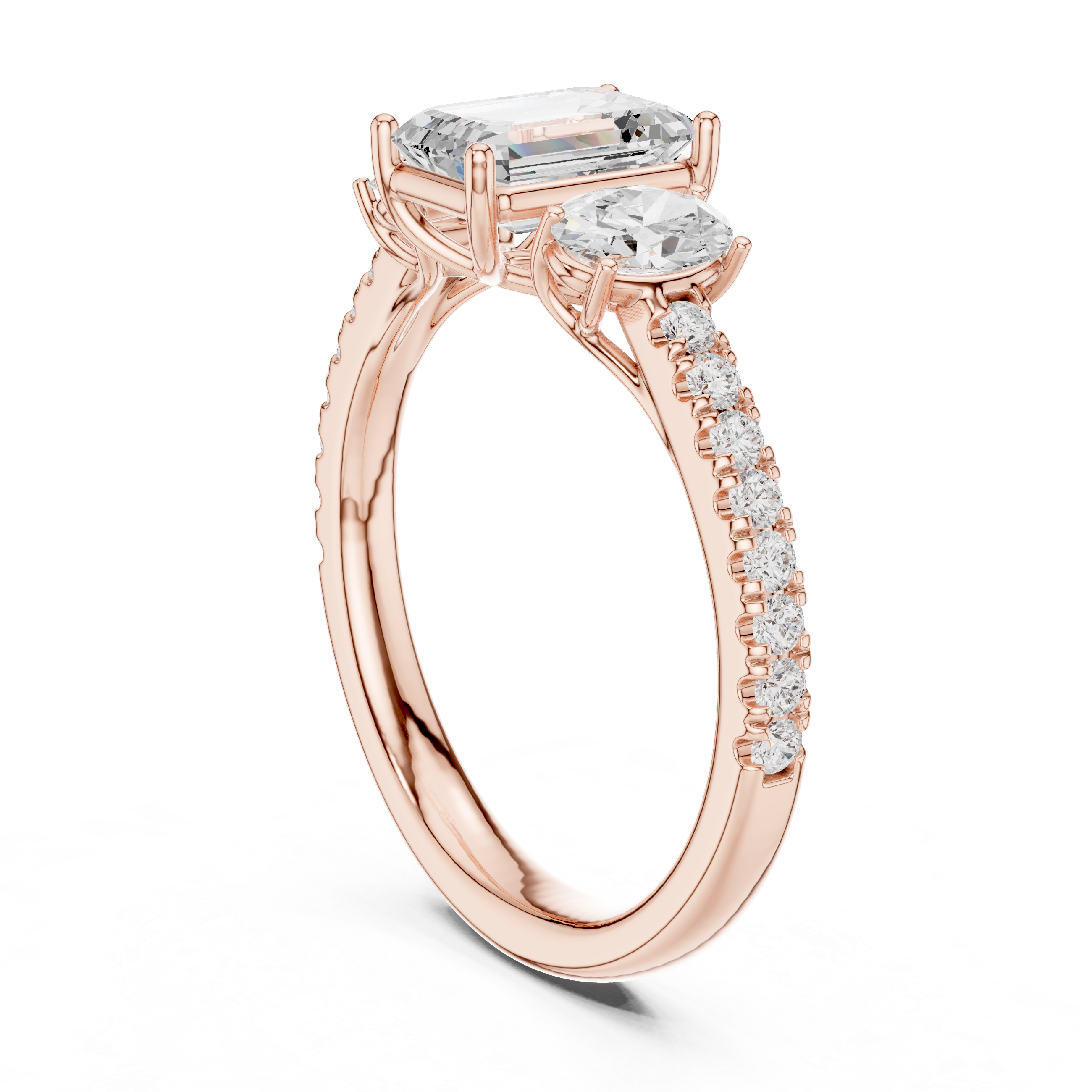 Radiant & Oval Three Stone Engagement Ring