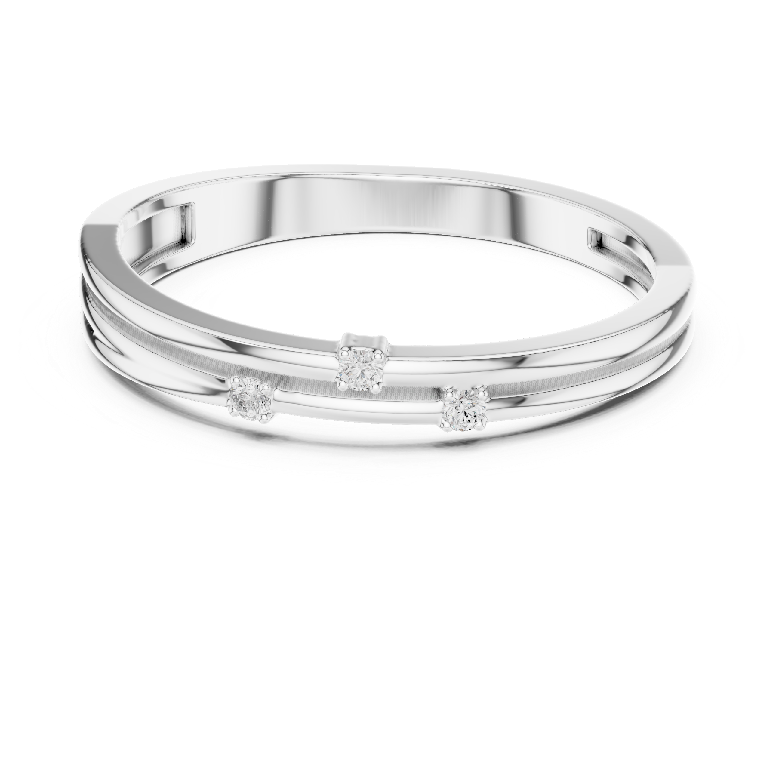 Minimalist Three Diamond Wedding Band