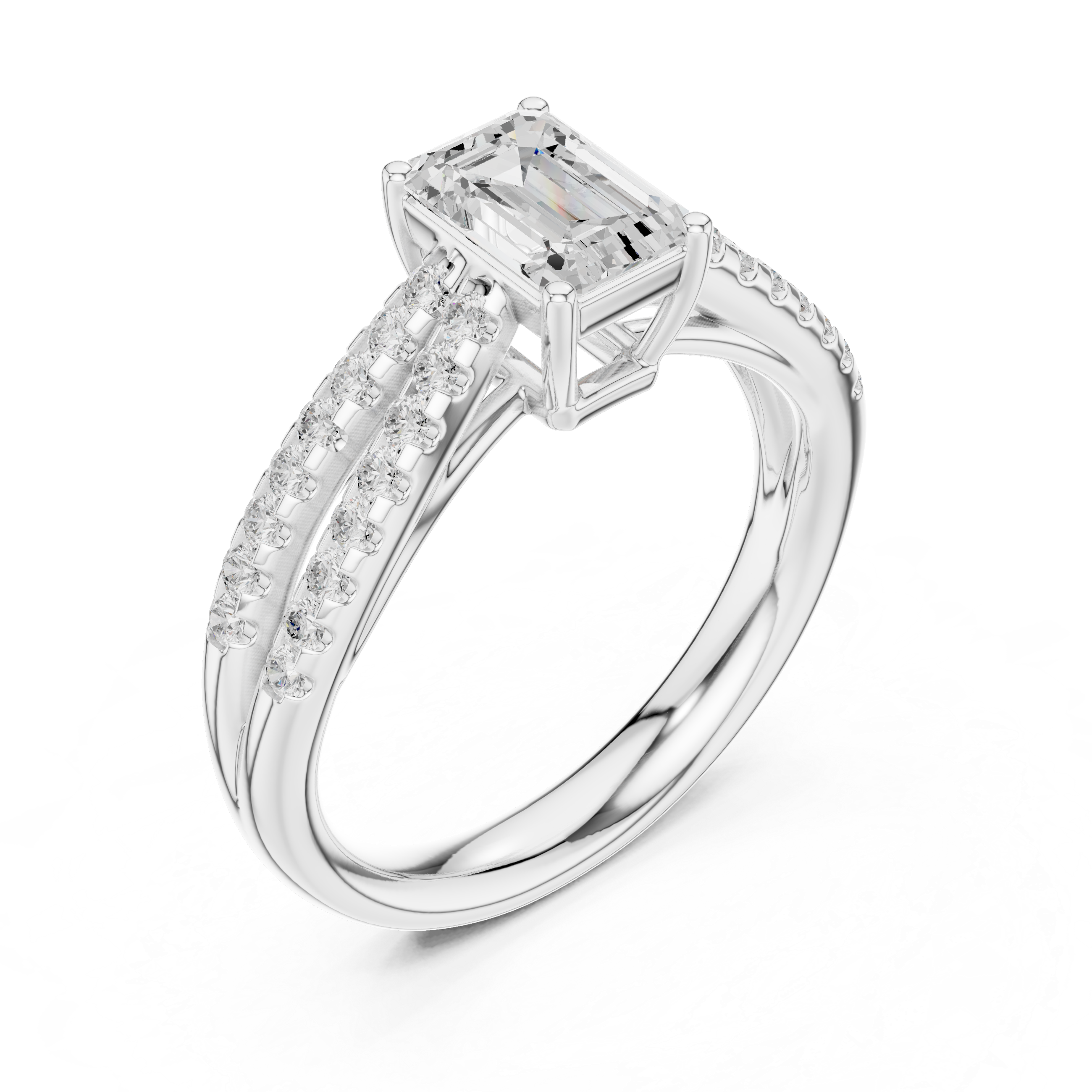 Emerald Cut Split Shank Diamond Engagement Ring