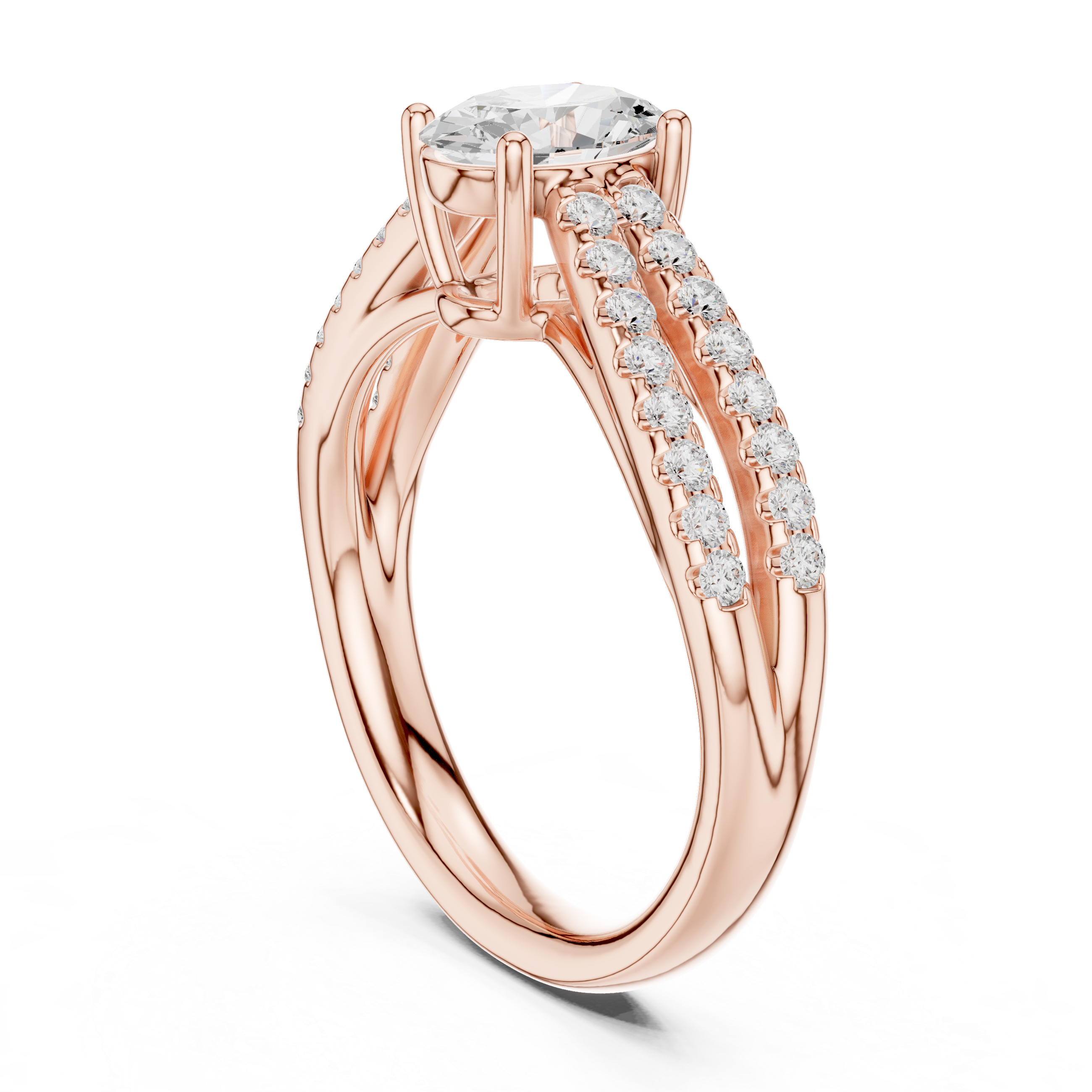 Oval Split Shank Diamond Engagement Ring