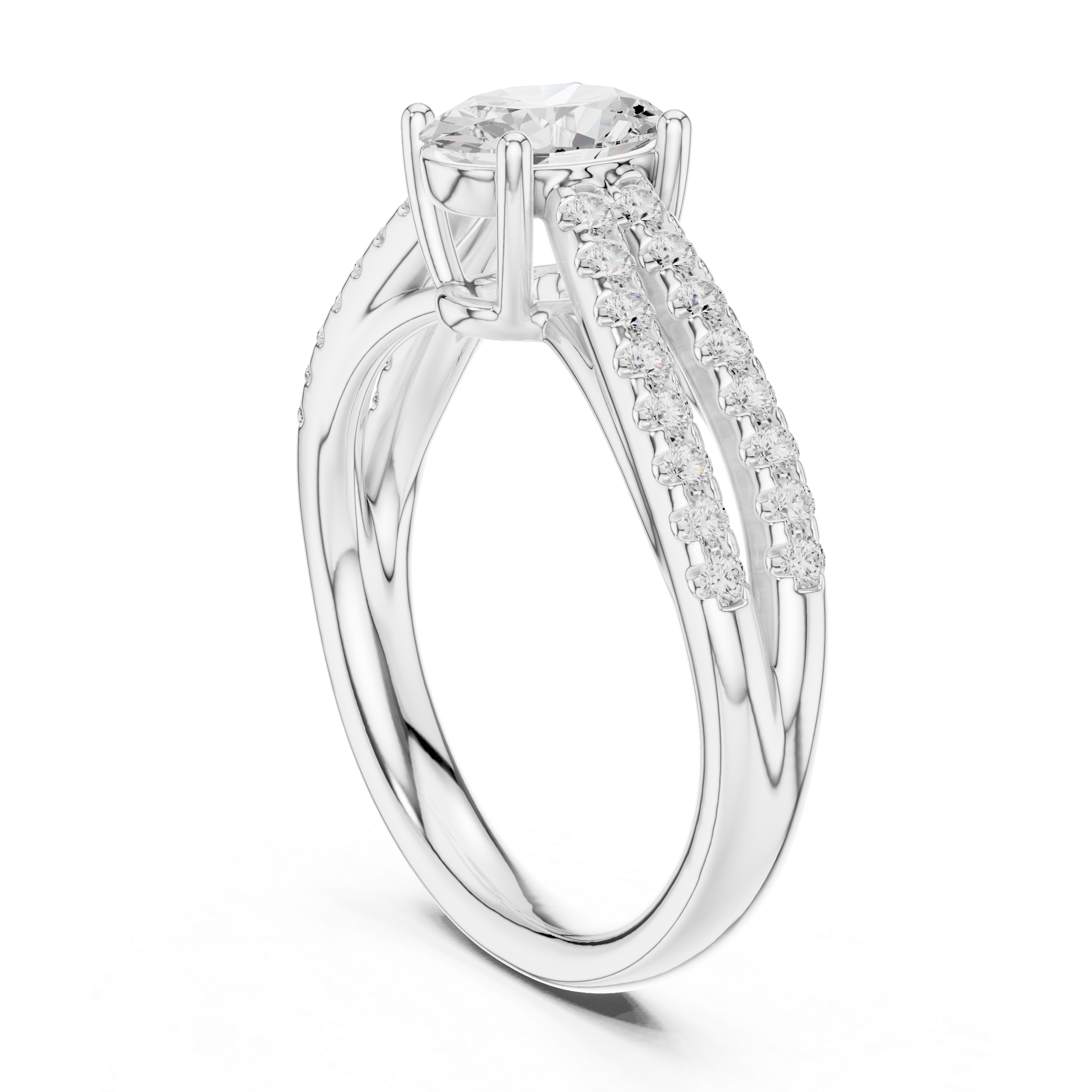 Oval Split Shank Diamond Engagement Ring