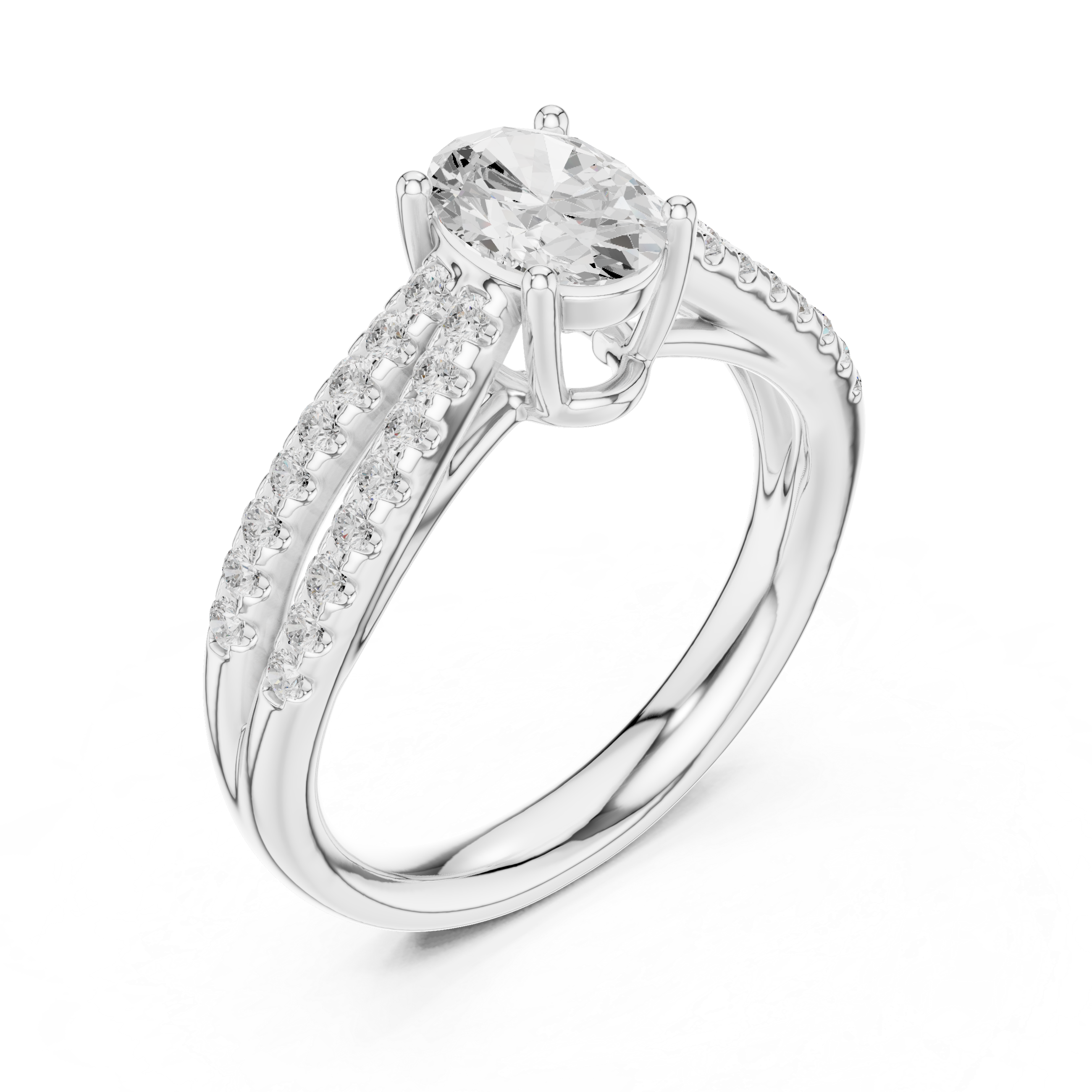 Oval Split Shank Diamond Engagement Ring