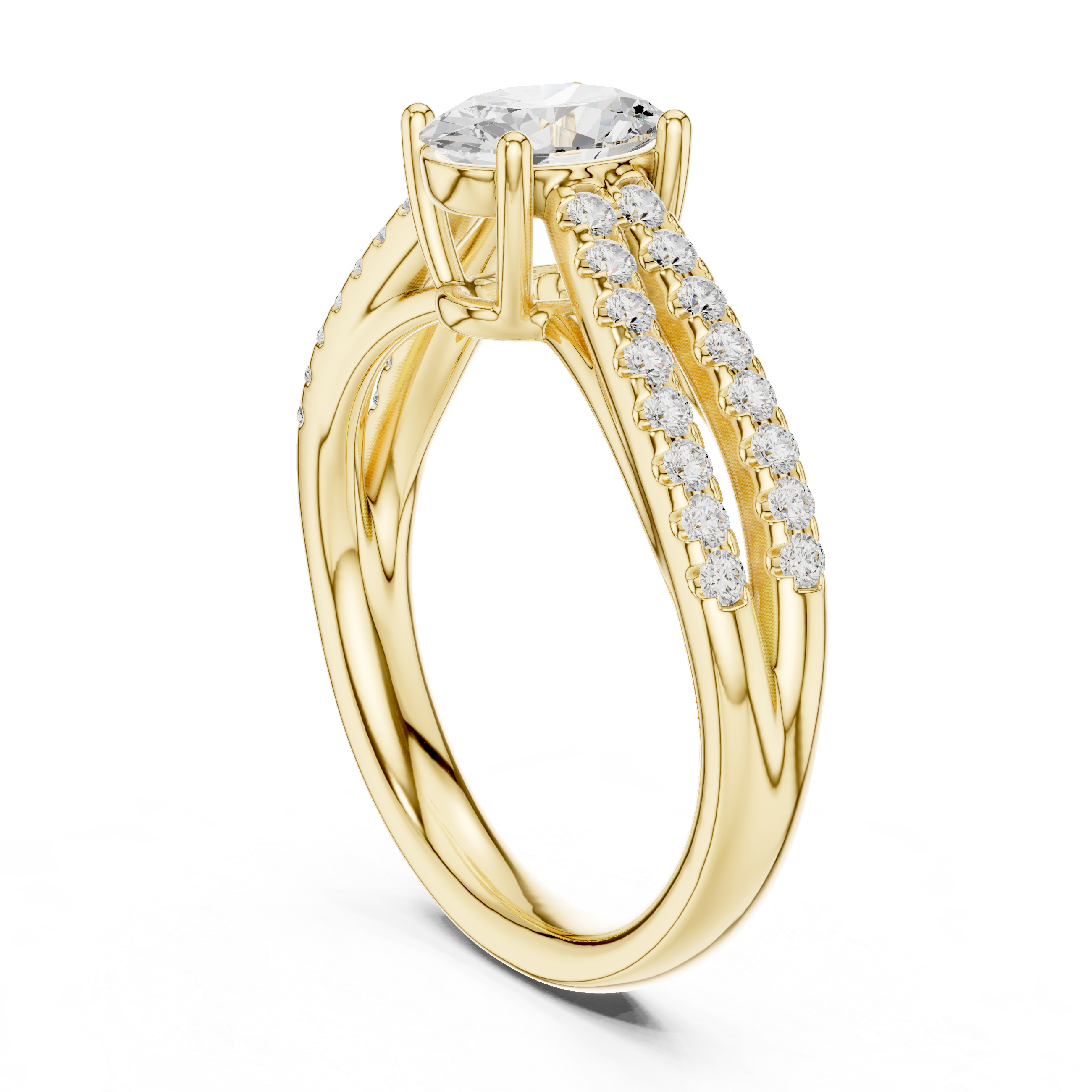 Oval Split Shank Diamond Engagement Ring
