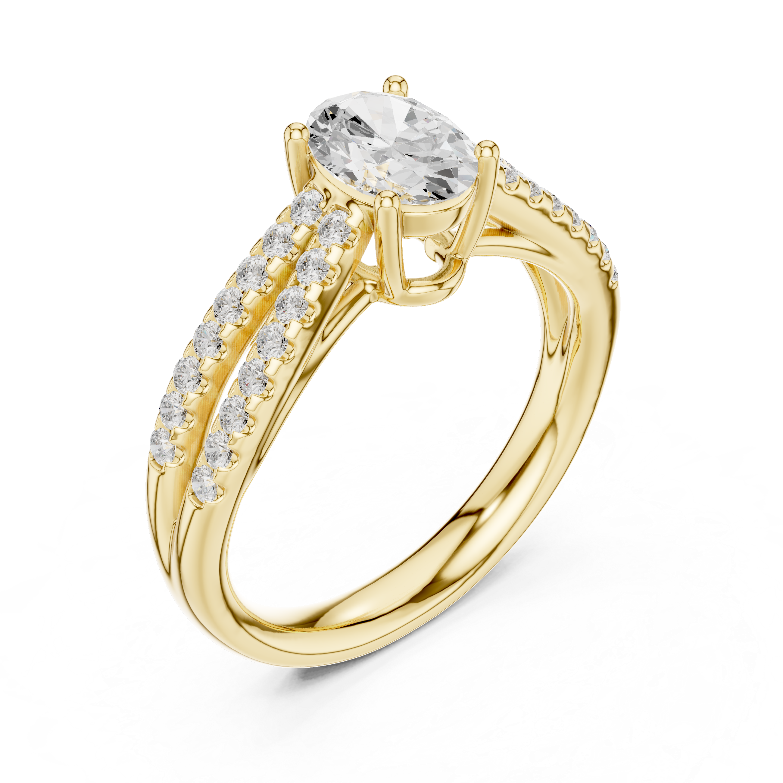 Oval Split Shank Diamond Engagement Ring