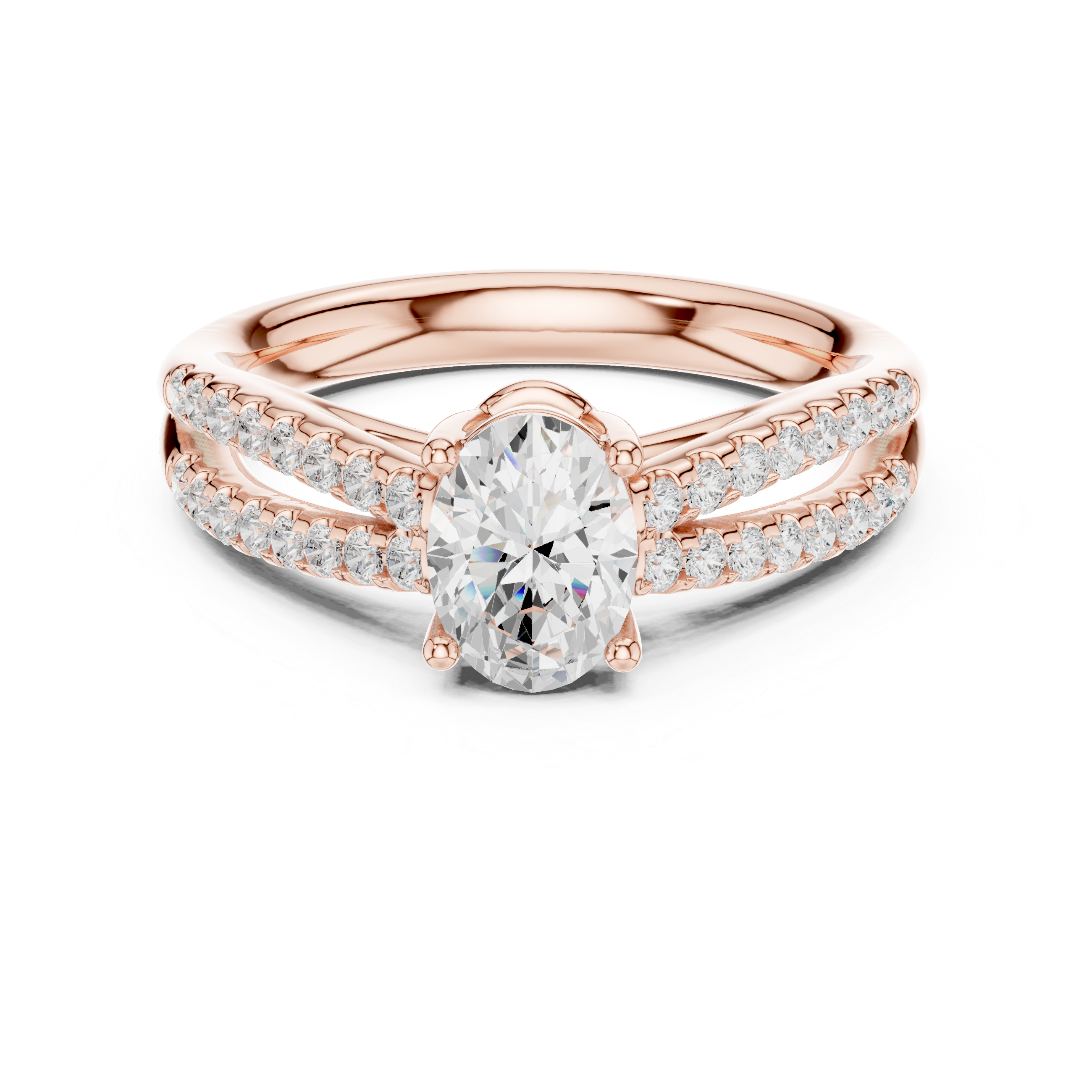 Oval Split Shank Diamond Engagement Ring