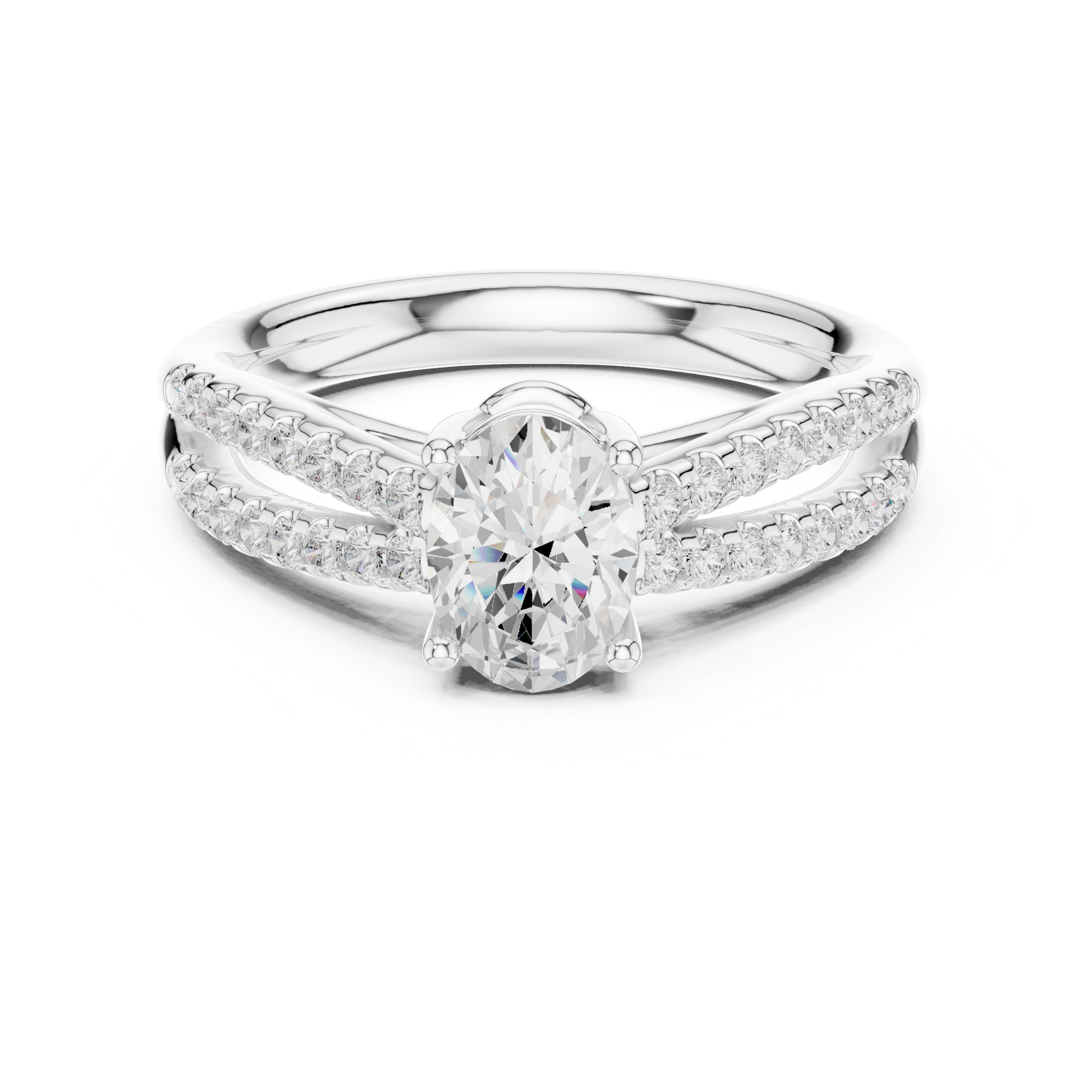 Oval Split Shank Diamond Engagement Ring