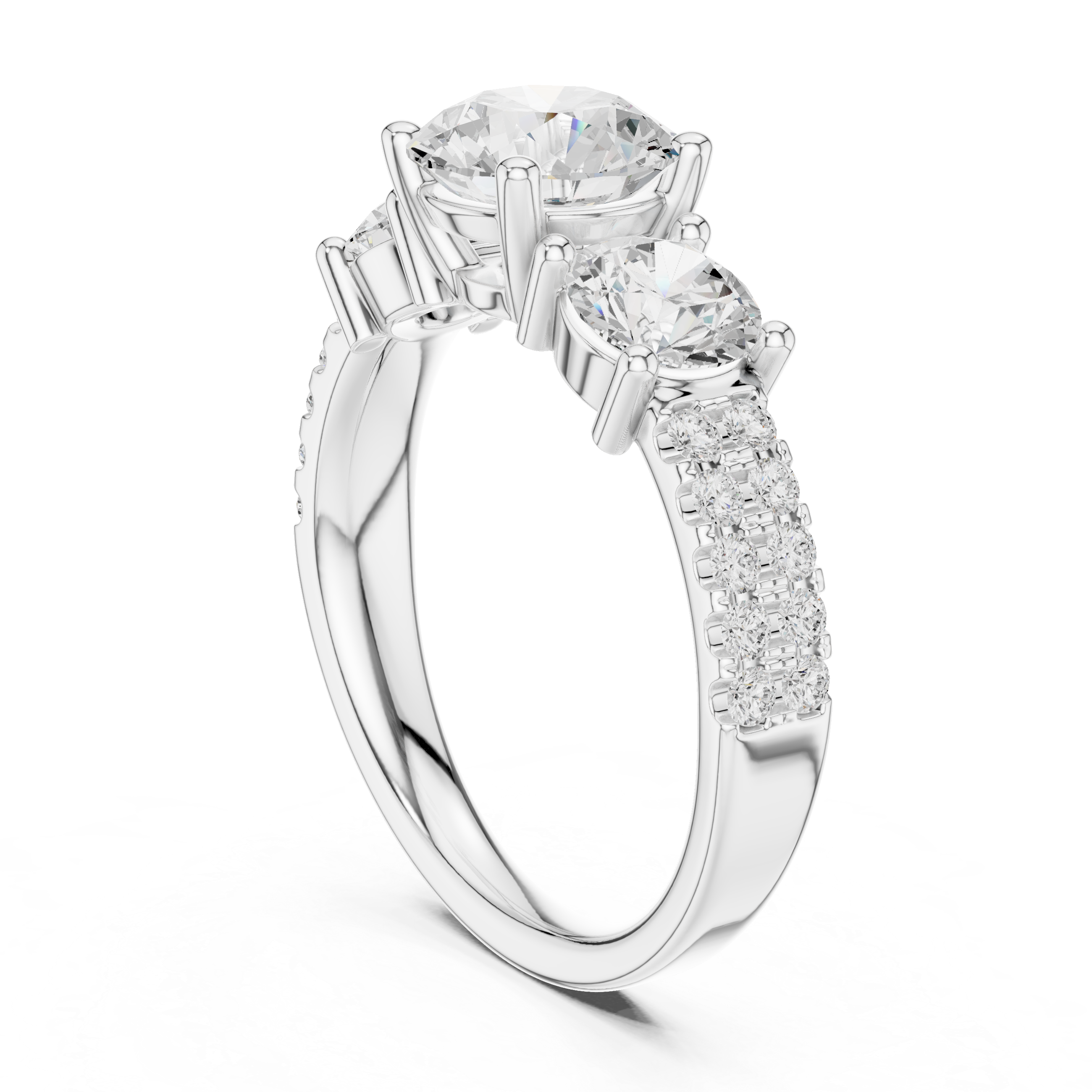 Round Three Stone Diamond Engagement Ring