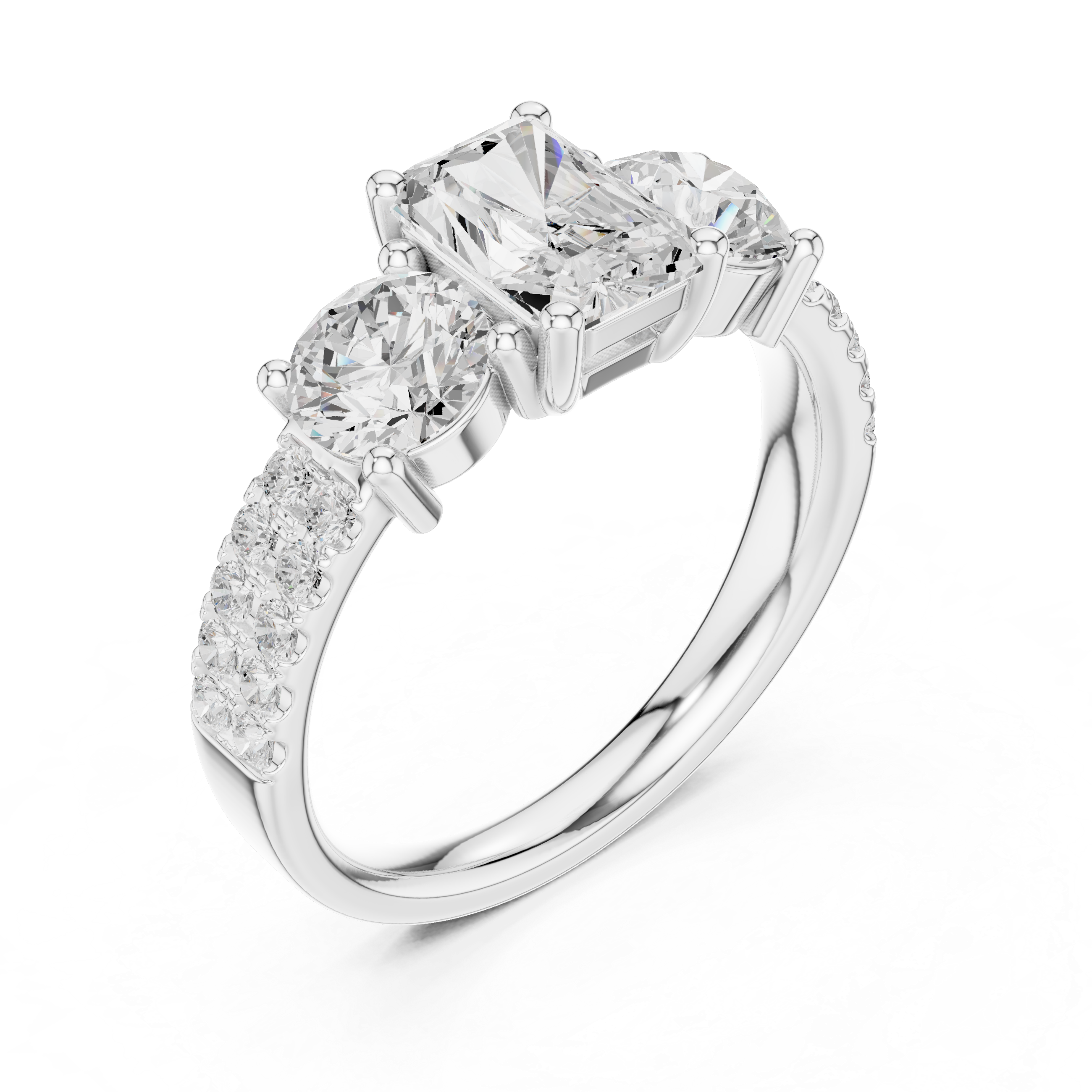 Radiant Three Stone Diamond Engagement Ring
