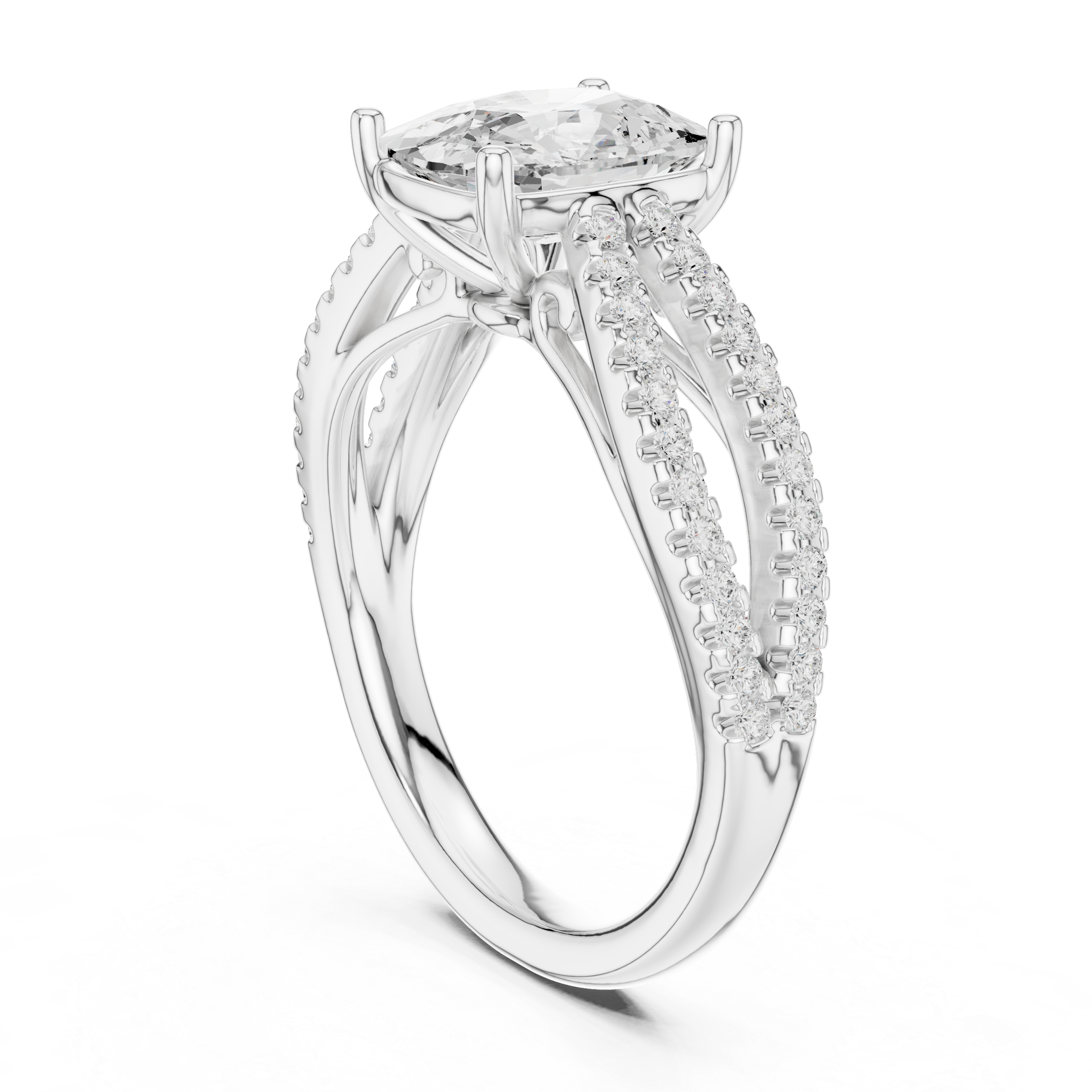 Cushion Cut Split Shank Engagement Ring