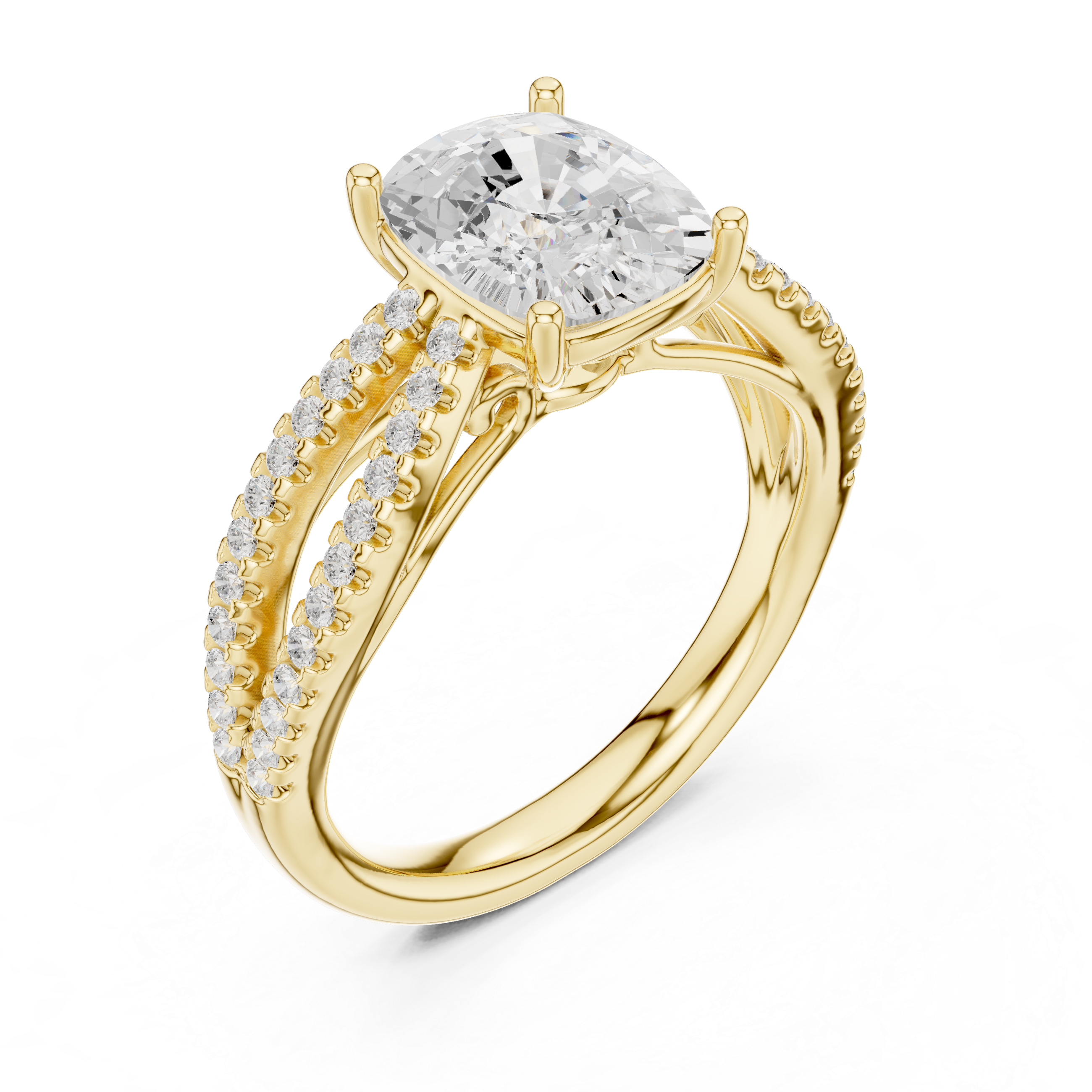 Cushion Cut Split Shank Engagement Ring
