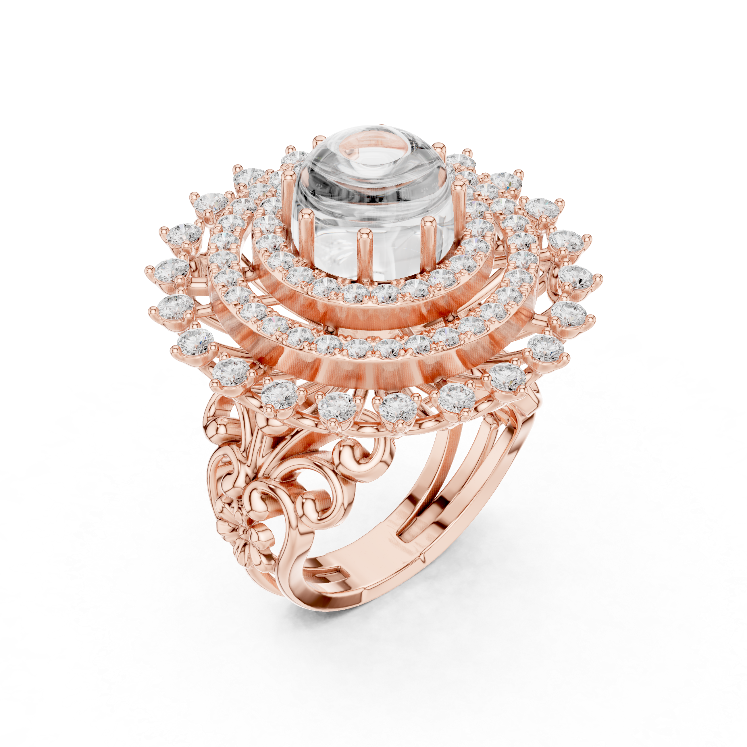 Vintage Floral Halo Cabochon Ring