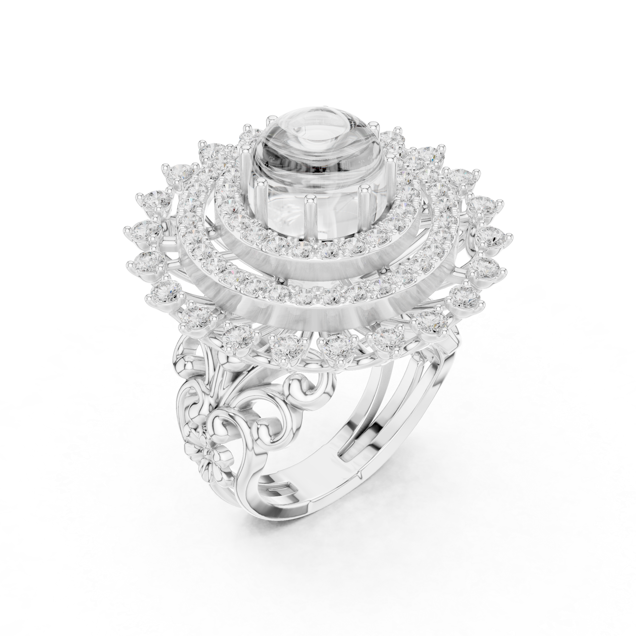 Vintage Floral Halo Cabochon Ring