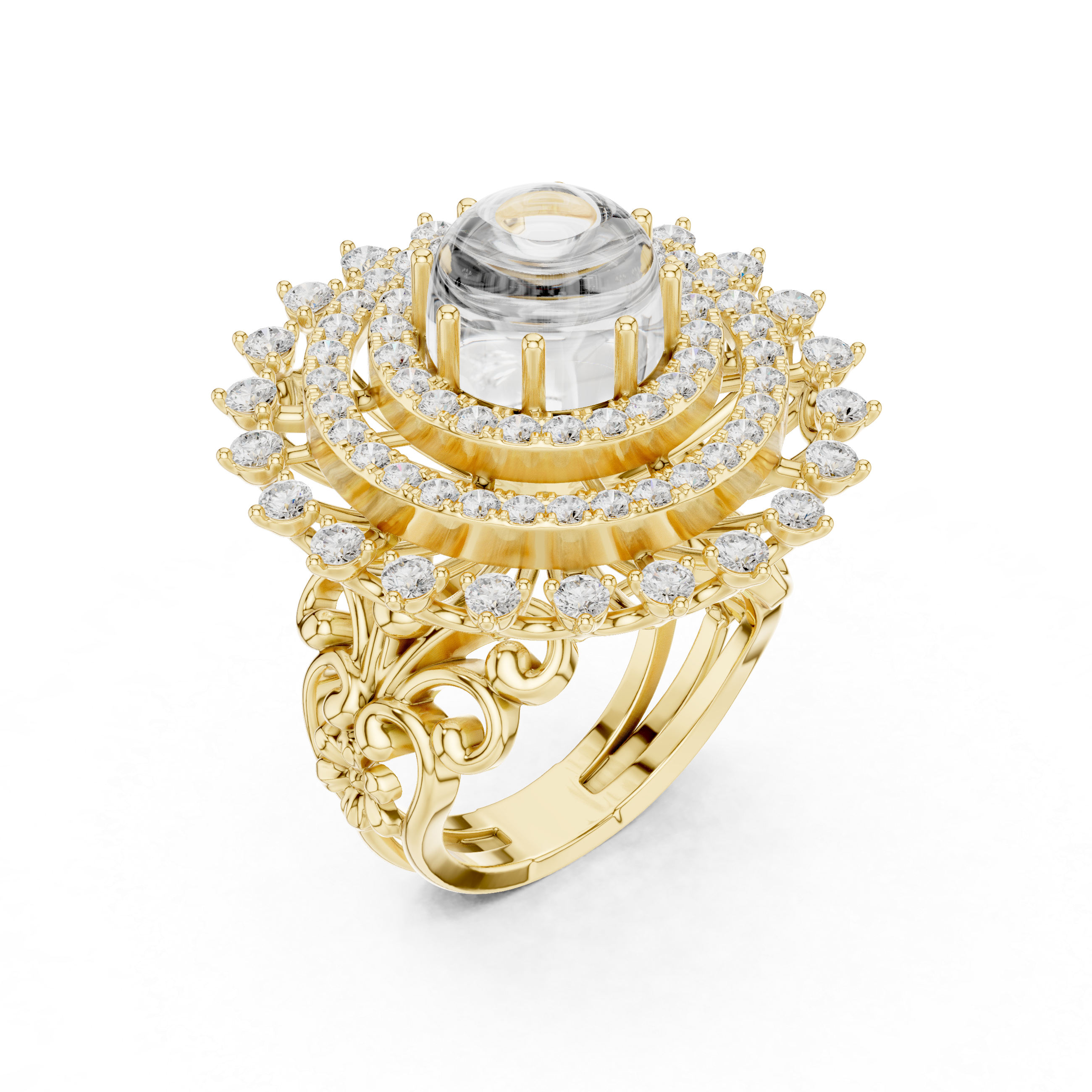 Vintage Floral Halo Cabochon Ring