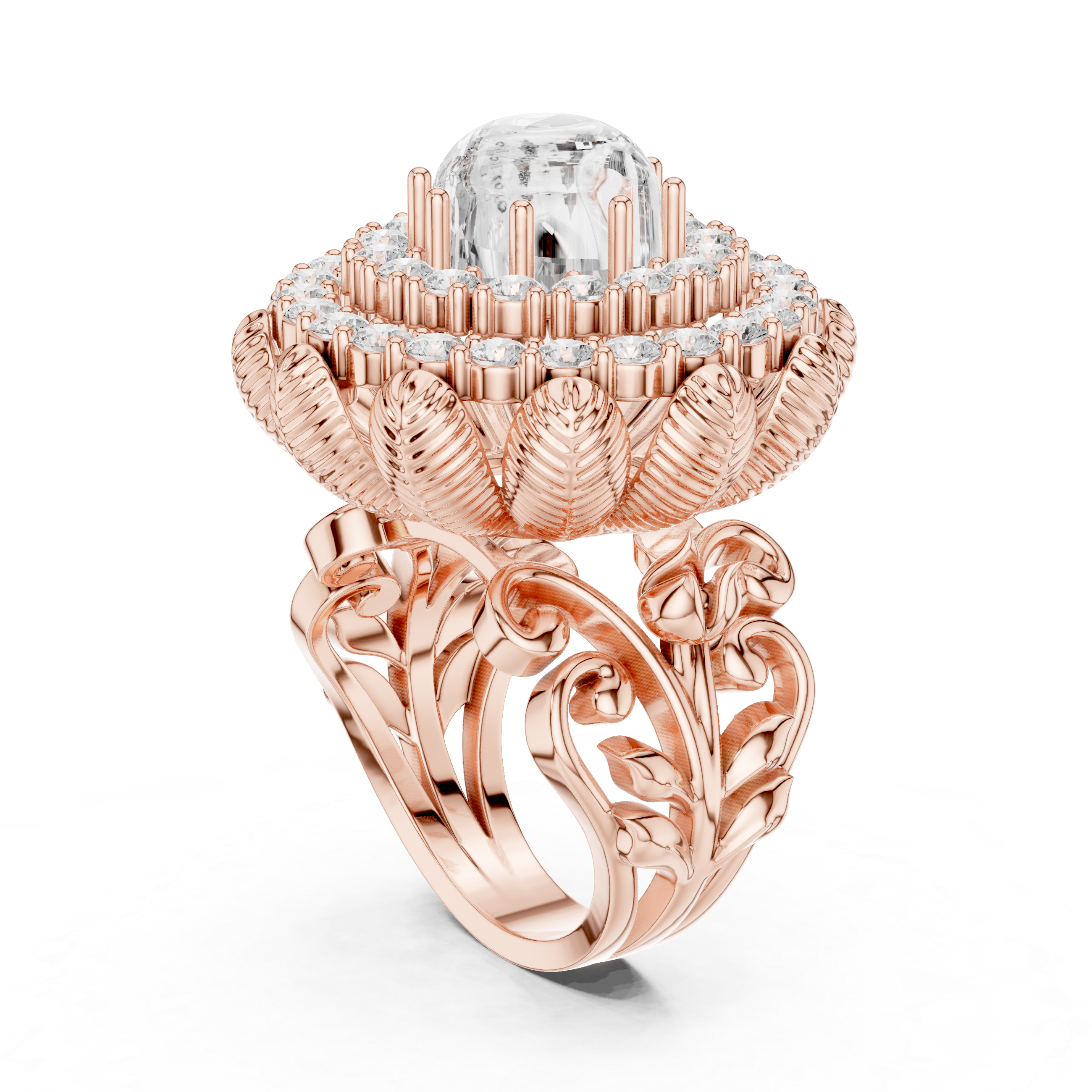Vintage Lotus Sapphire Halo Ring