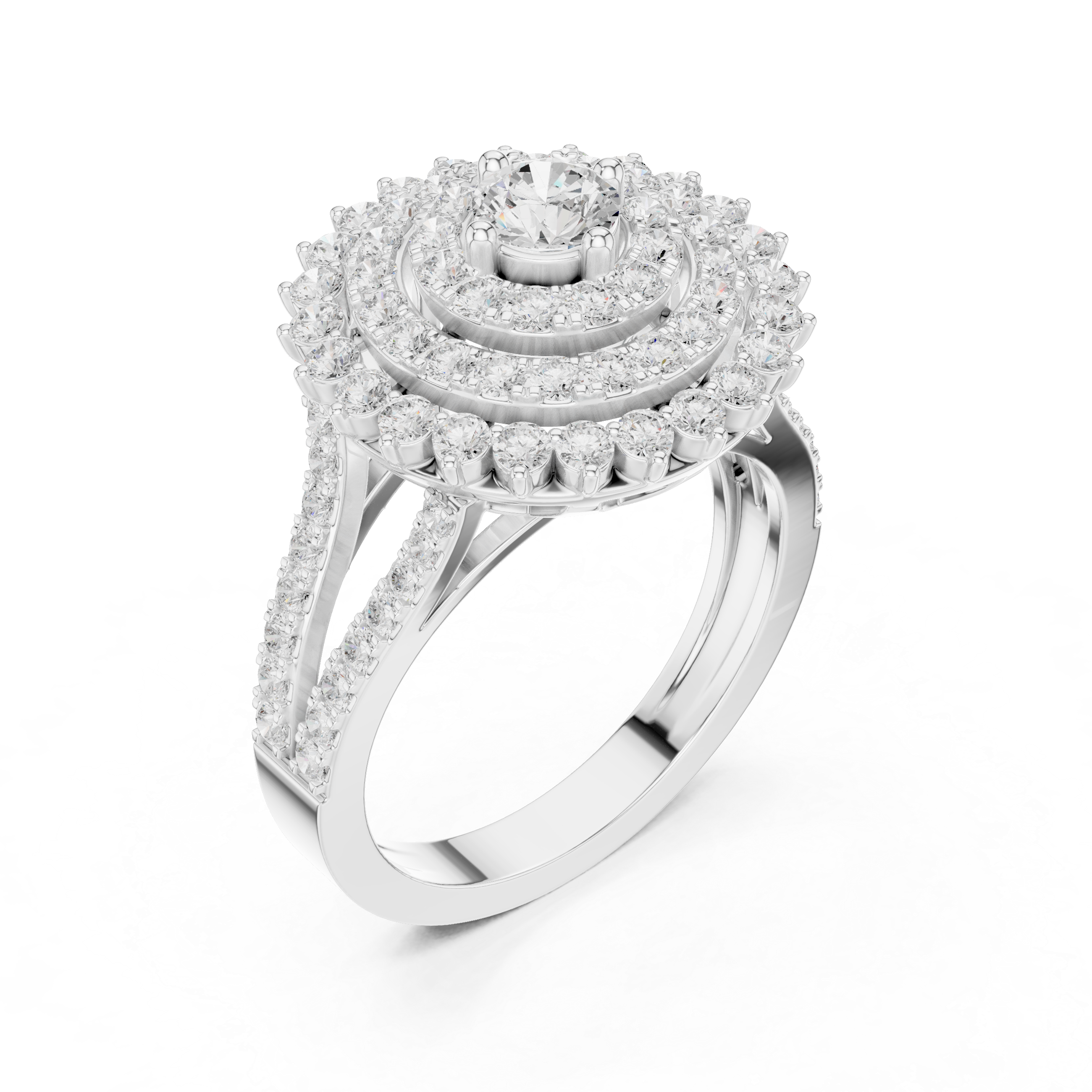 Triple Halo Round Diamond Engagement Ring