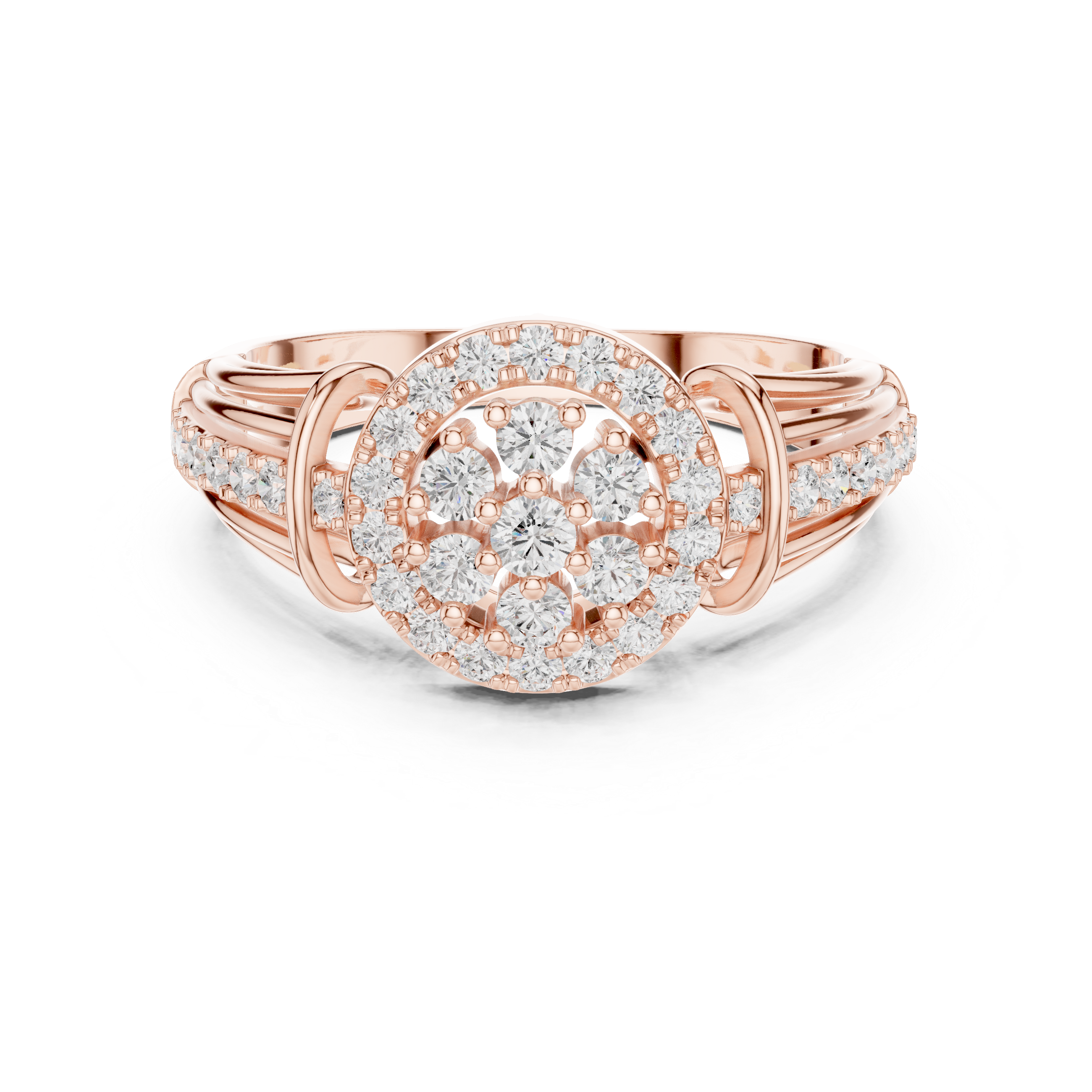 Round Halo Floral Diamond Engagement Ring