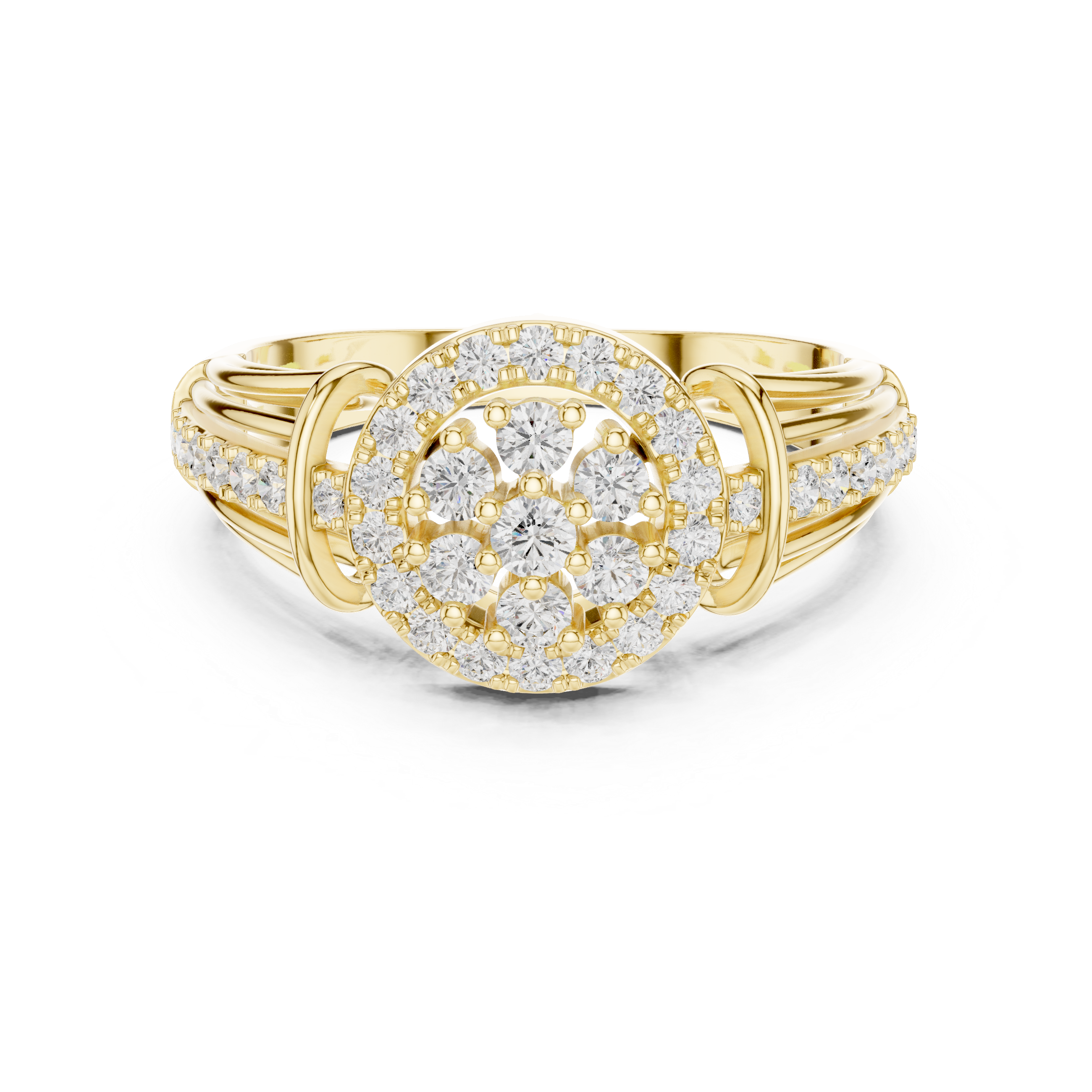 Round Halo Floral Diamond Engagement Ring