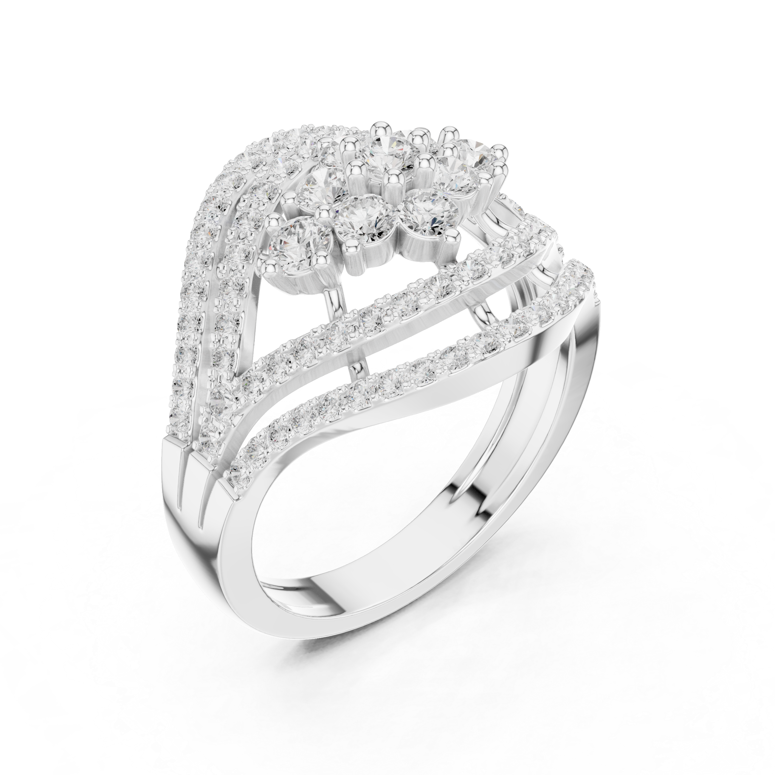 Floral Cluster Diamond Eye Cocktail Ring