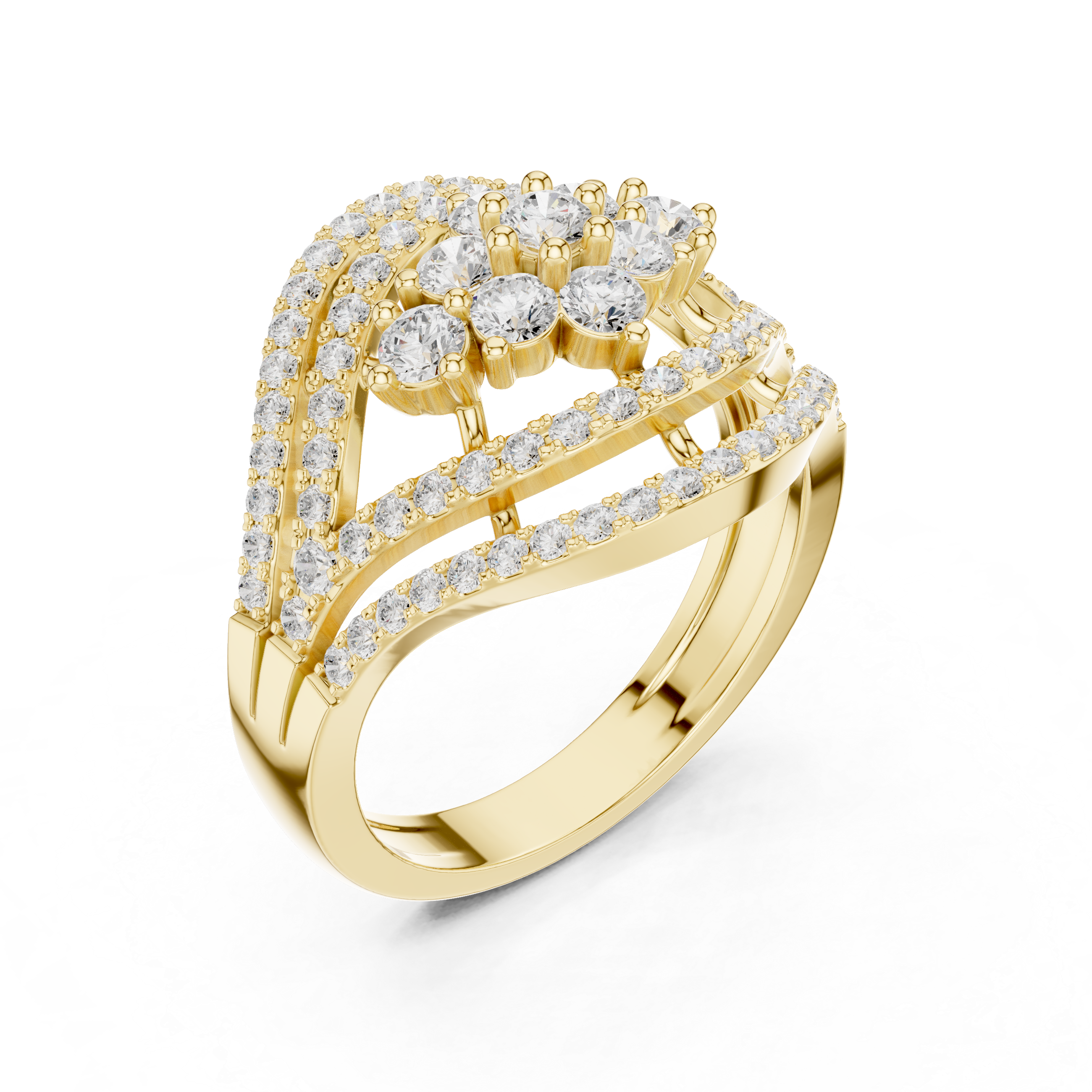 Floral Cluster Diamond Eye Cocktail Ring