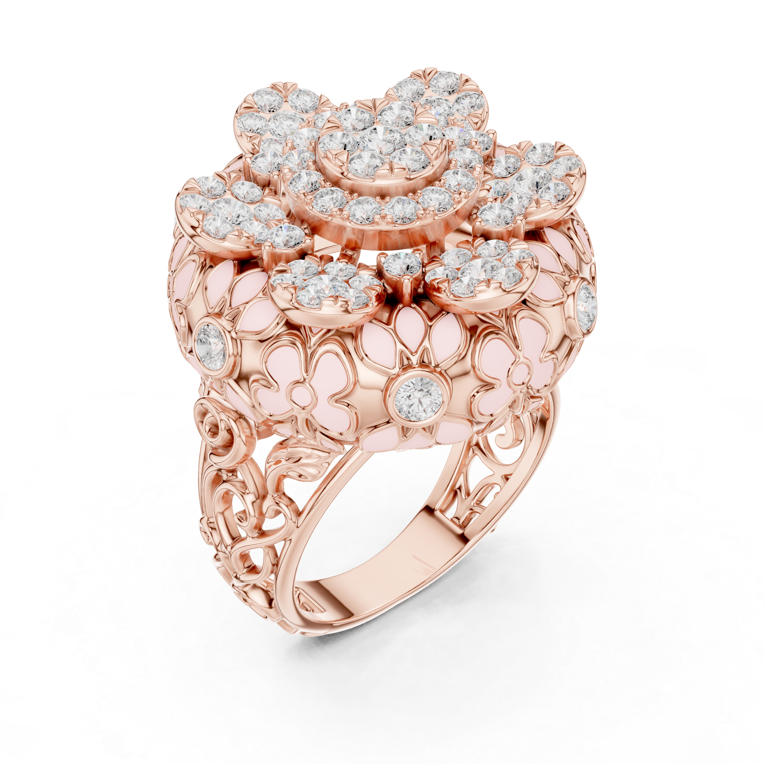 Floral Diamond Enamel Statement Cocktail Ring
