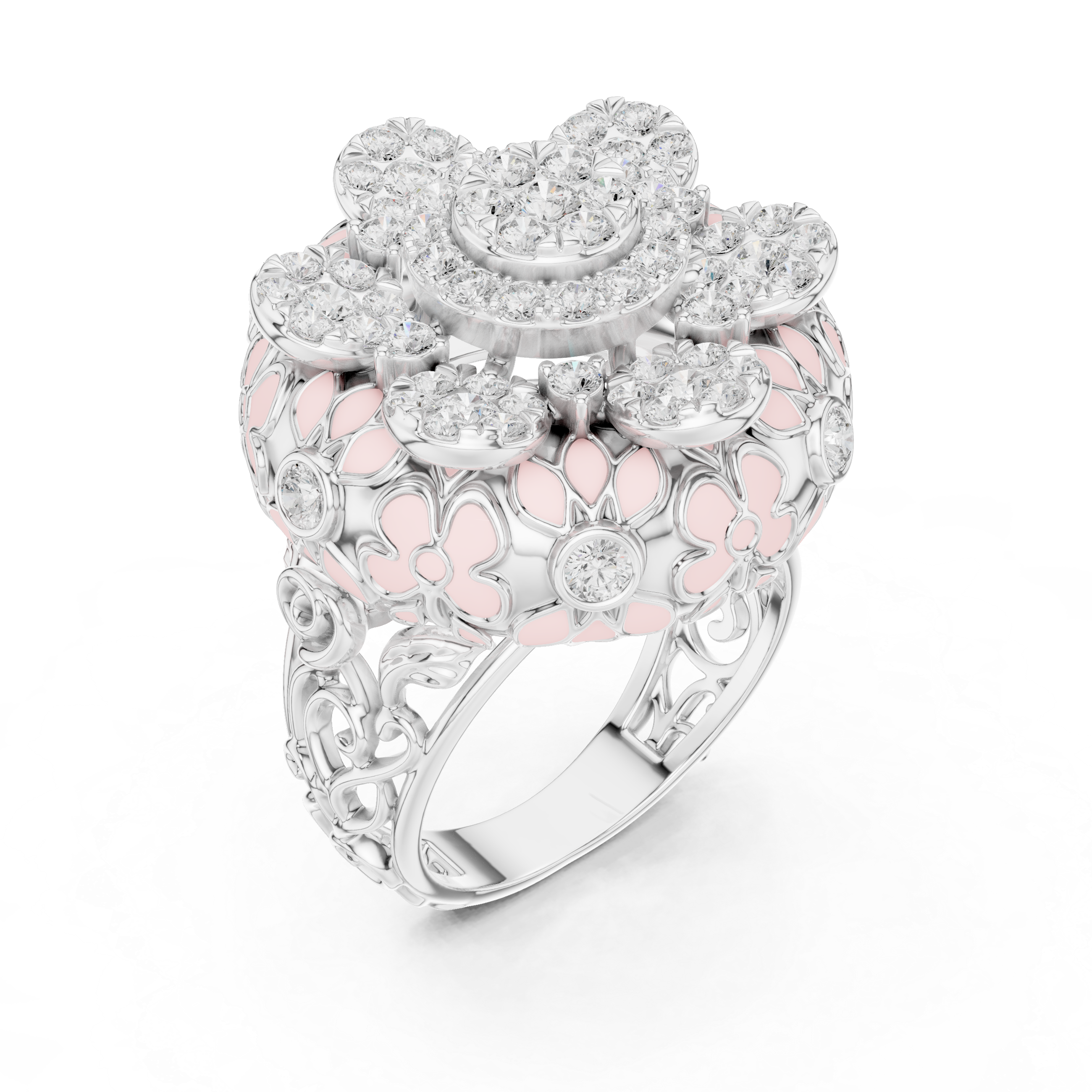 Floral Diamond Enamel Statement Cocktail Ring