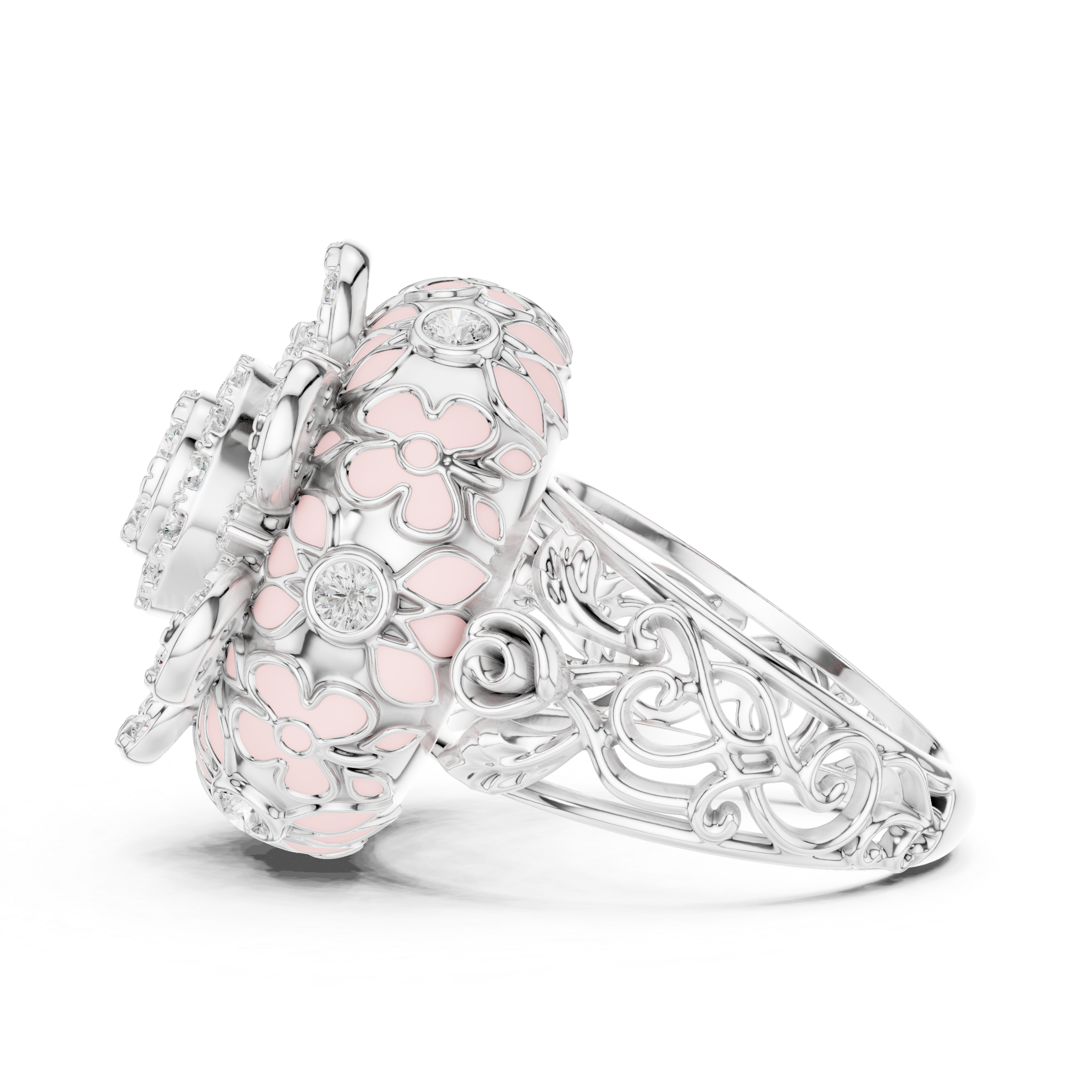 Floral Diamond Enamel Statement Cocktail Ring
