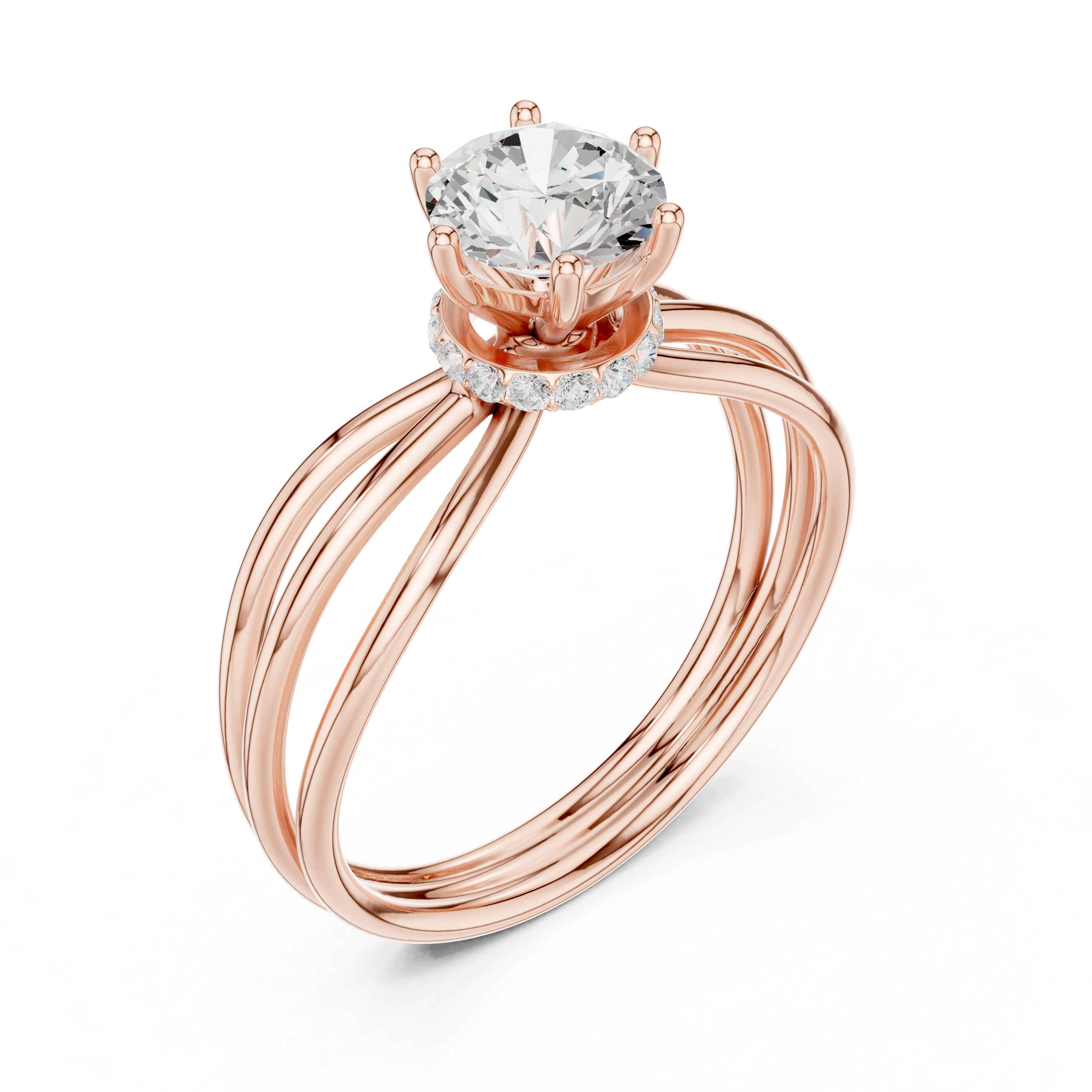 Modern Triple Band Solitaire Diamond Engagement Ring