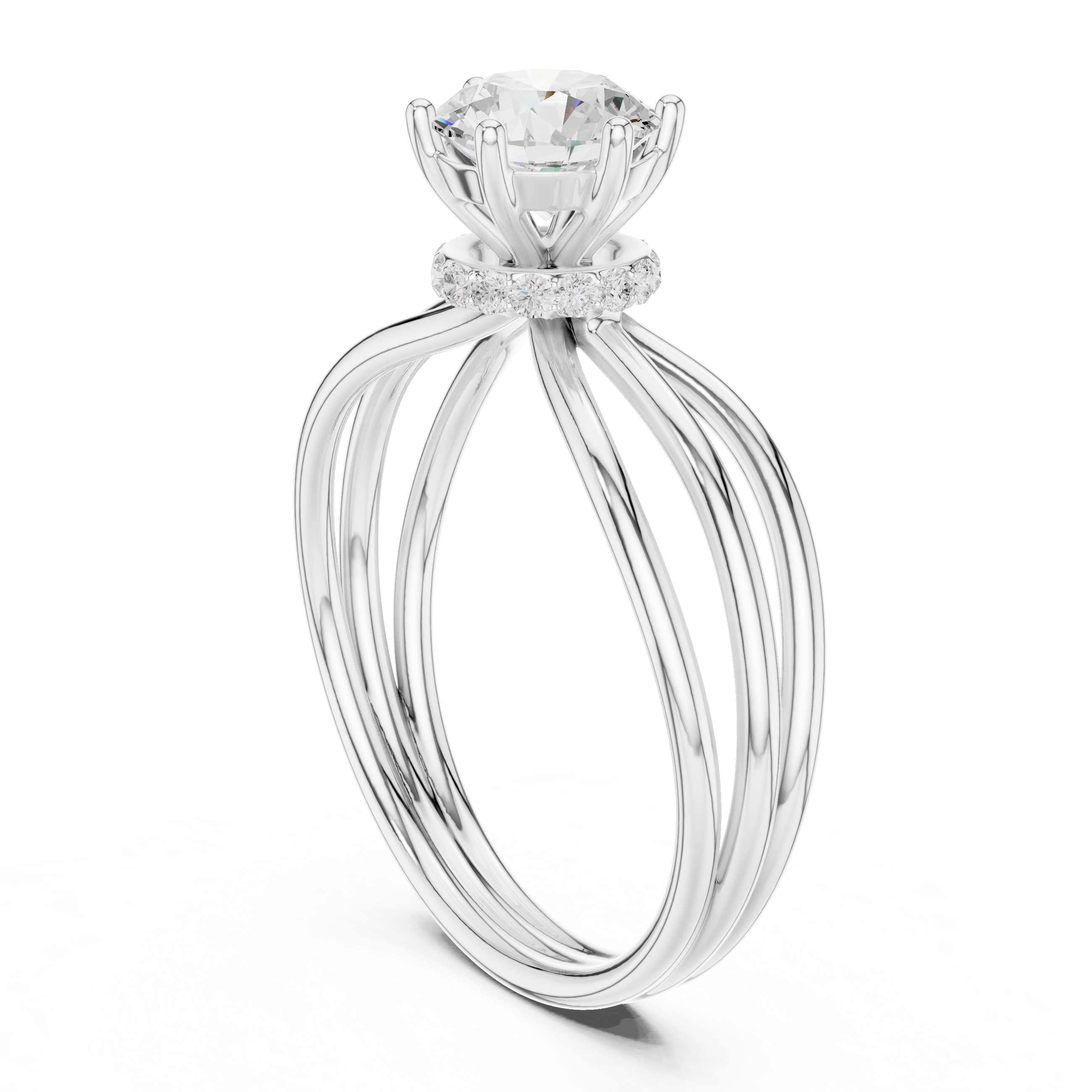 Modern Triple Band Solitaire Diamond Engagement Ring