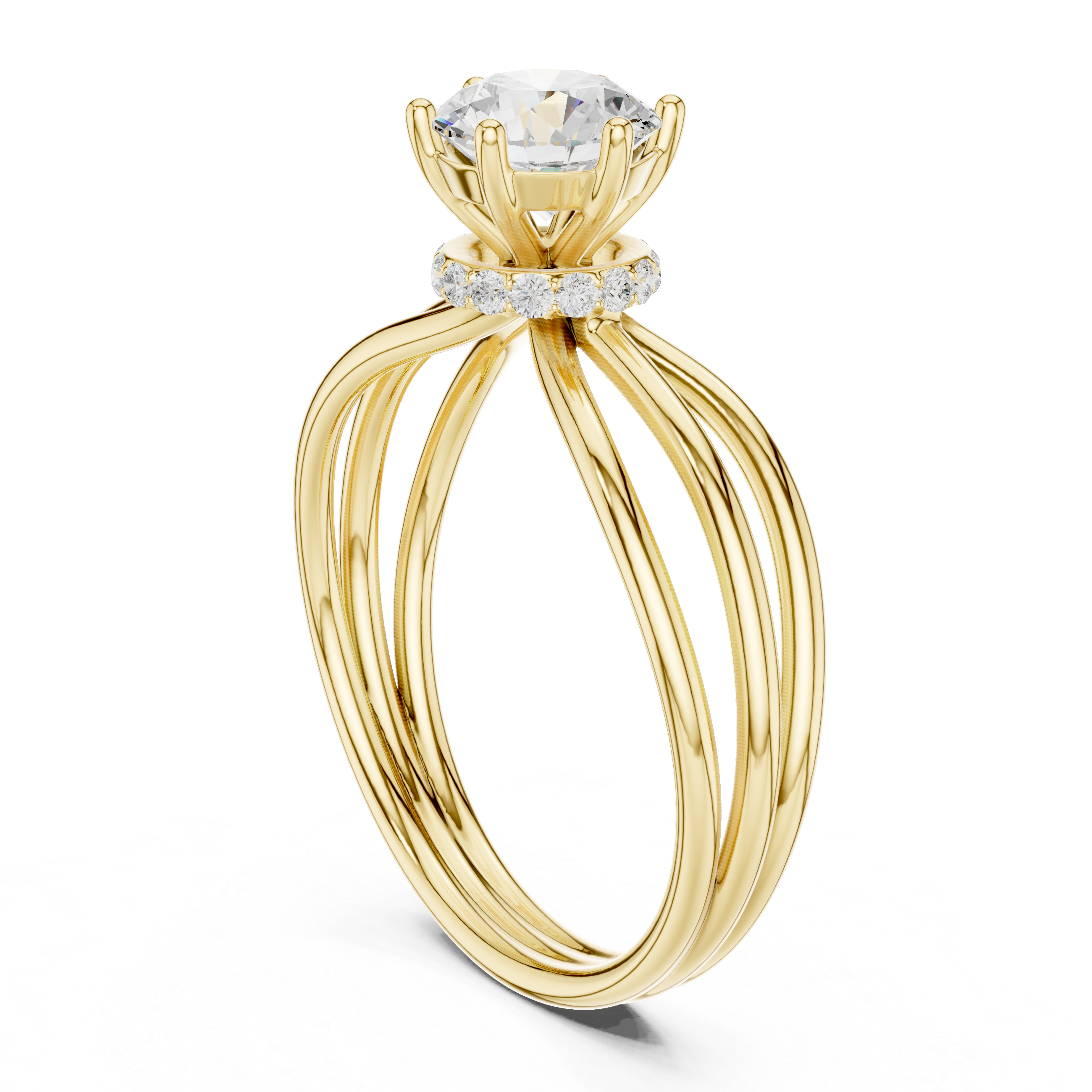 Modern Triple Band Solitaire Diamond Engagement Ring