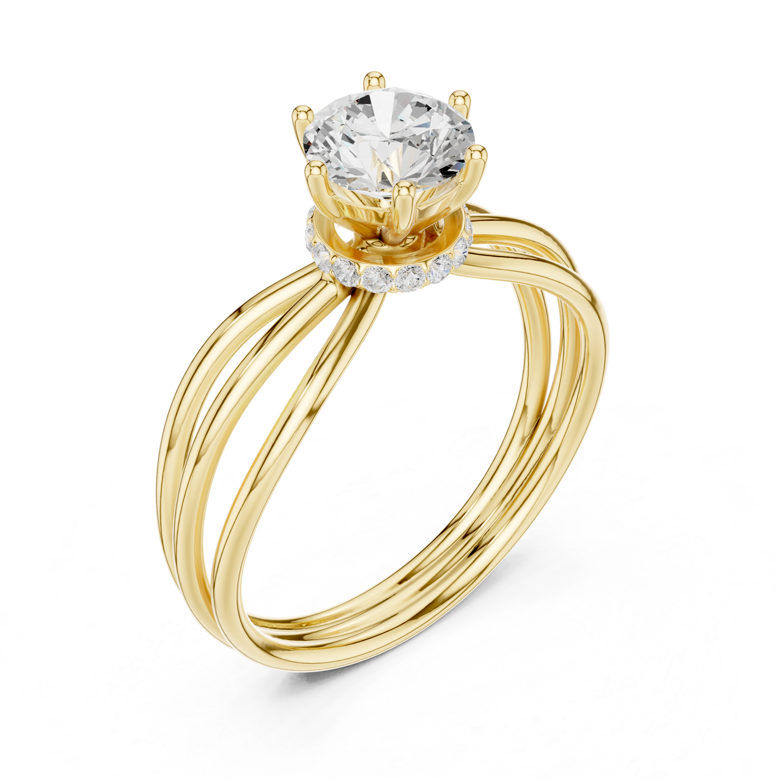 Modern Triple Band Solitaire Diamond Engagement Ring