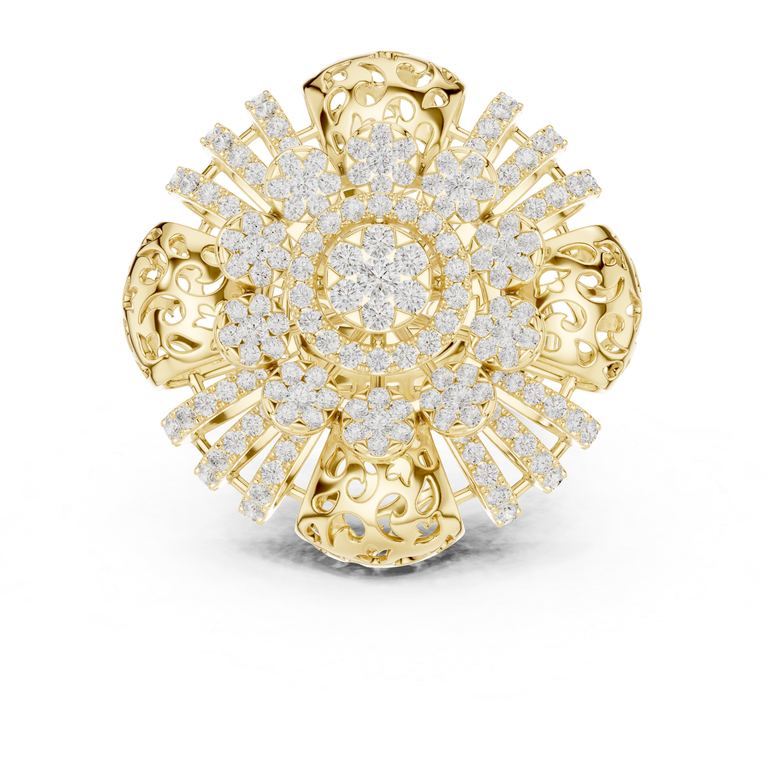 Luxury Floral Diamond Cocktail Statement Ring