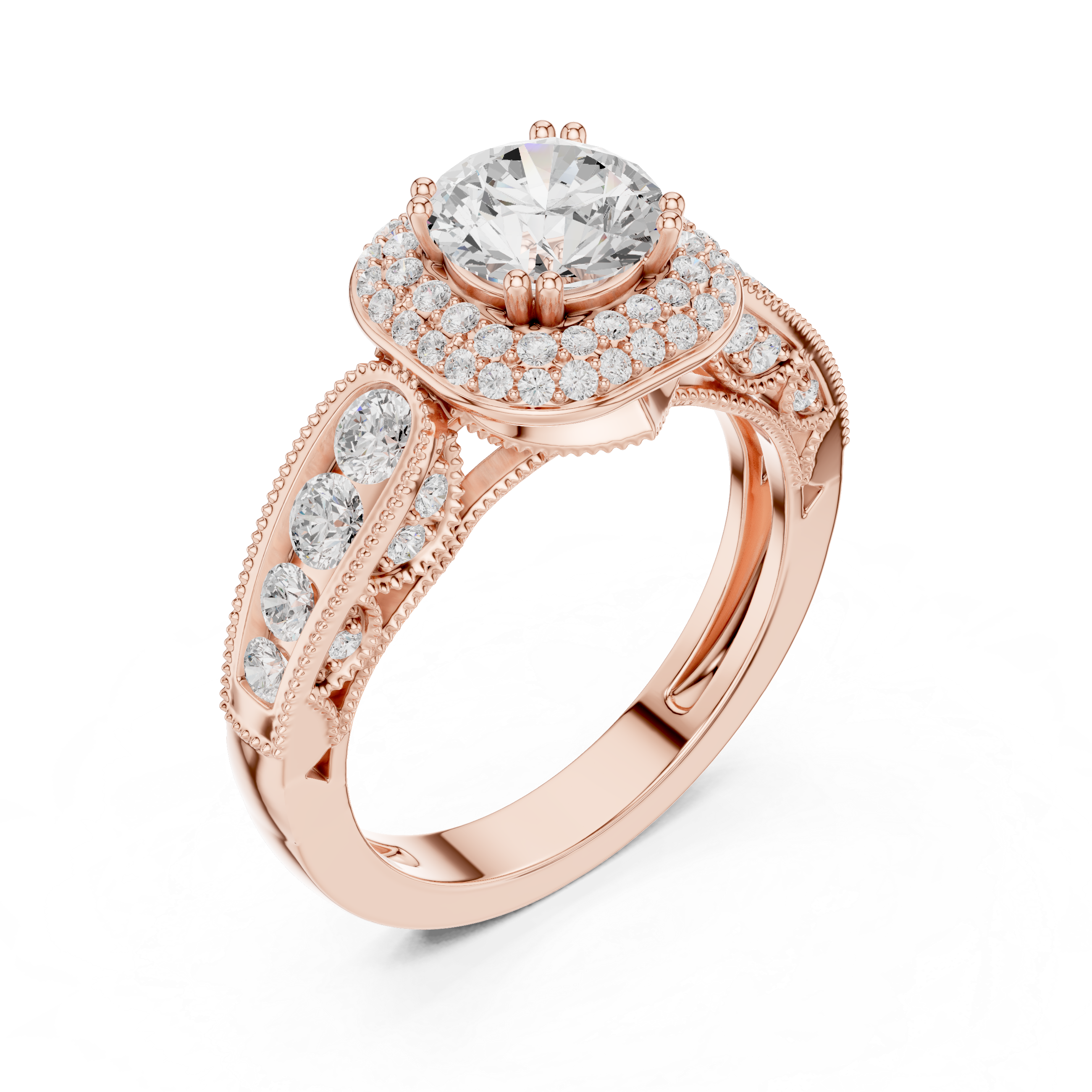 Vintage Cushion Halo Diamond Engagement Ring