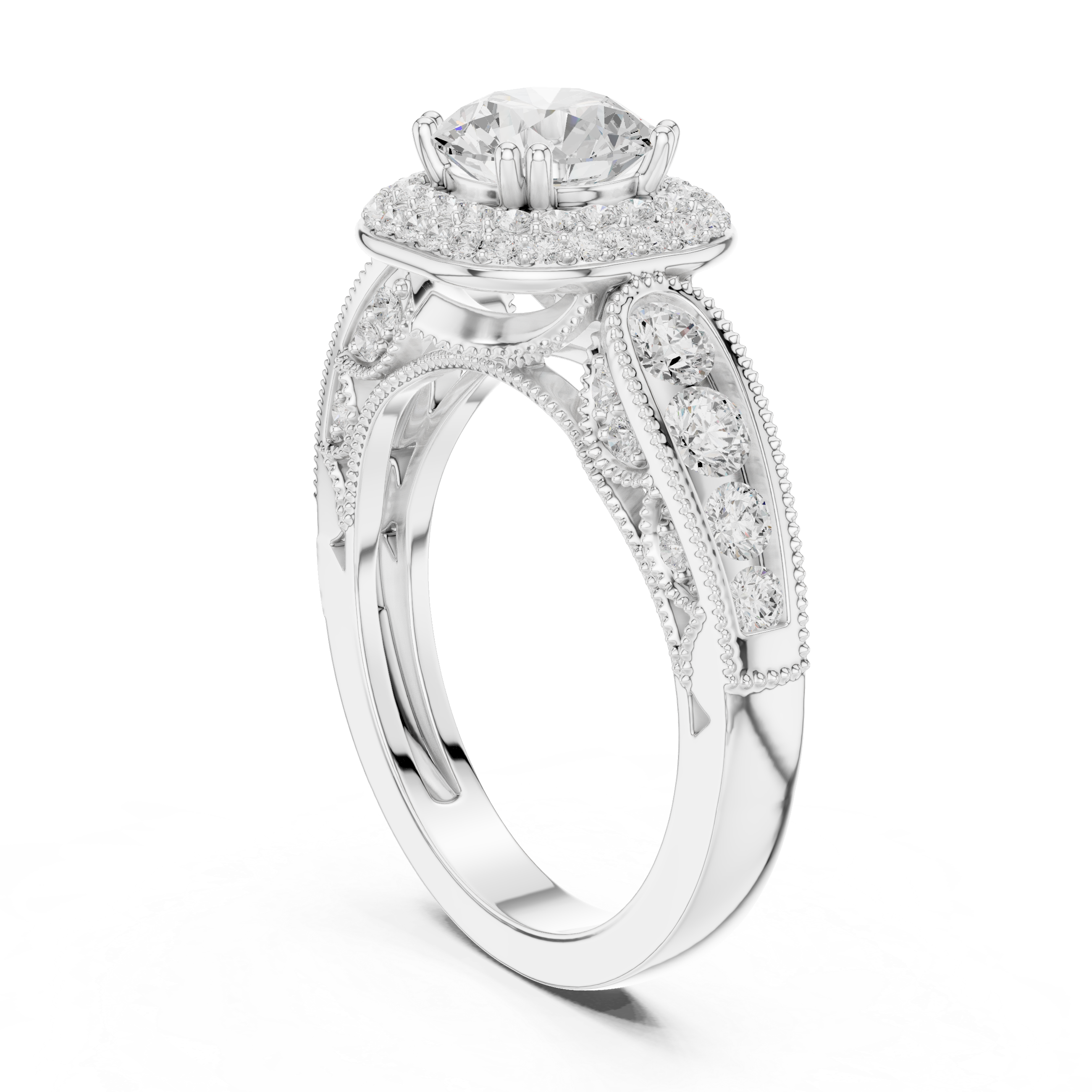 Vintage Cushion Halo Diamond Engagement Ring