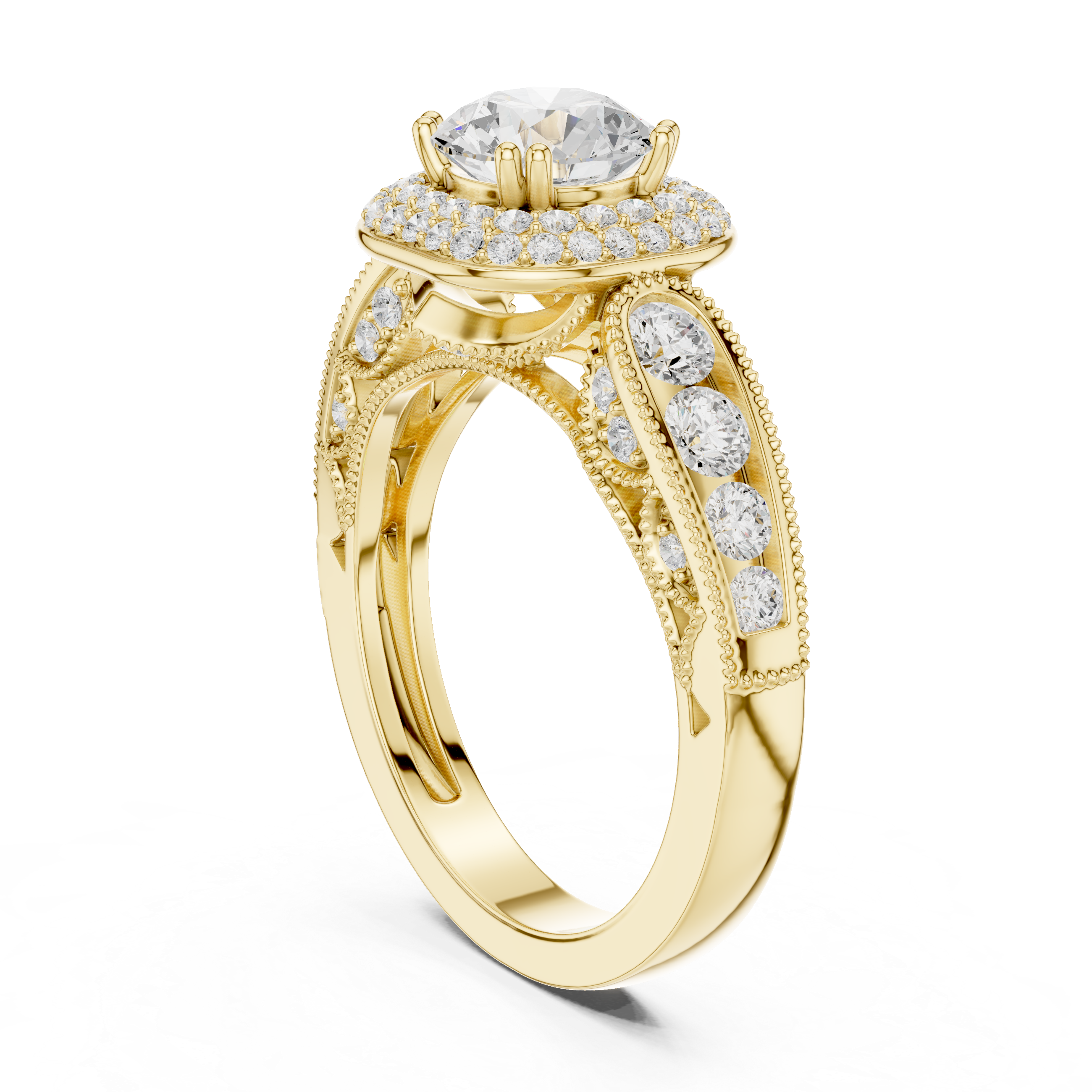 Vintage Cushion Halo Diamond Engagement Ring