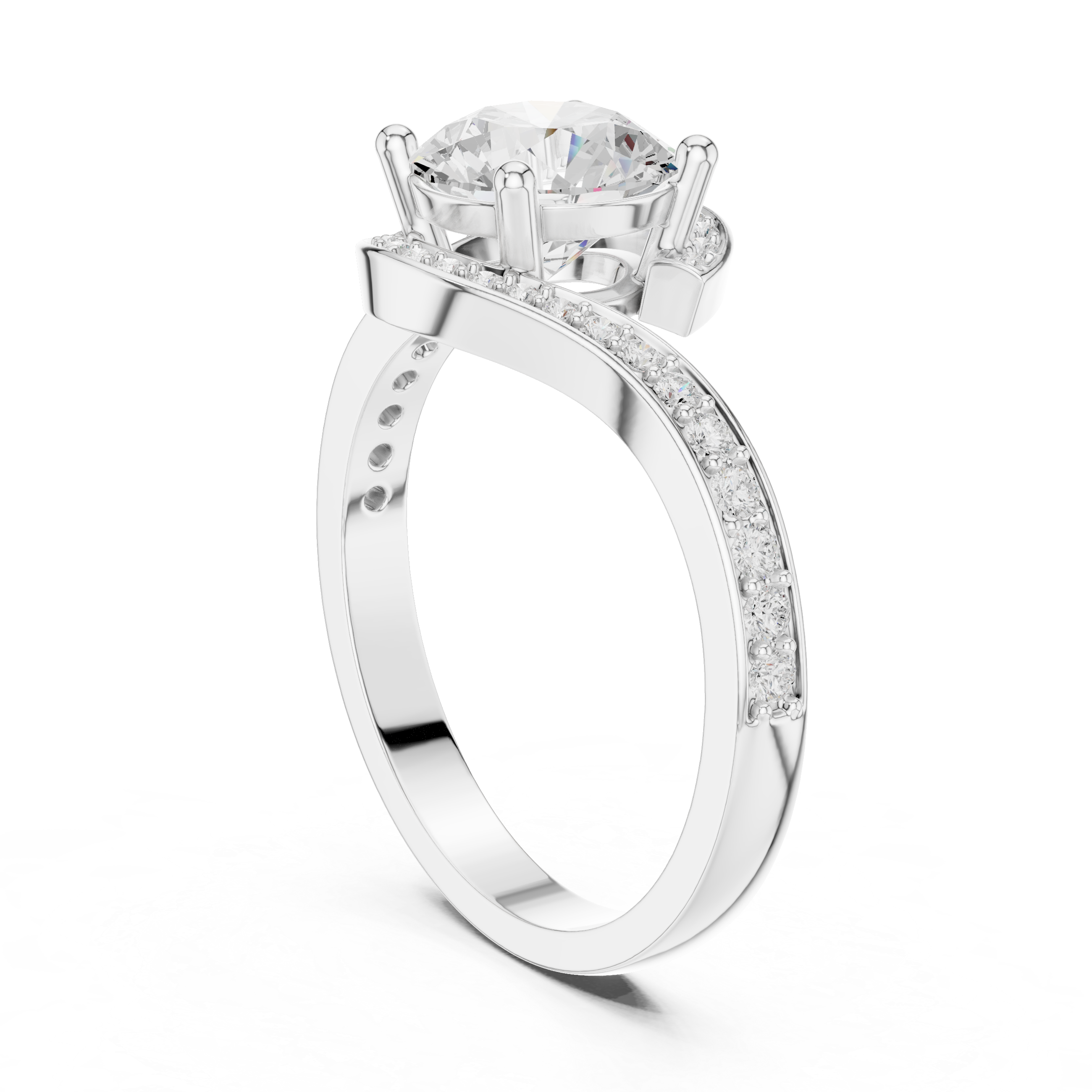 Luxury Wave Halo Solitaire Ring