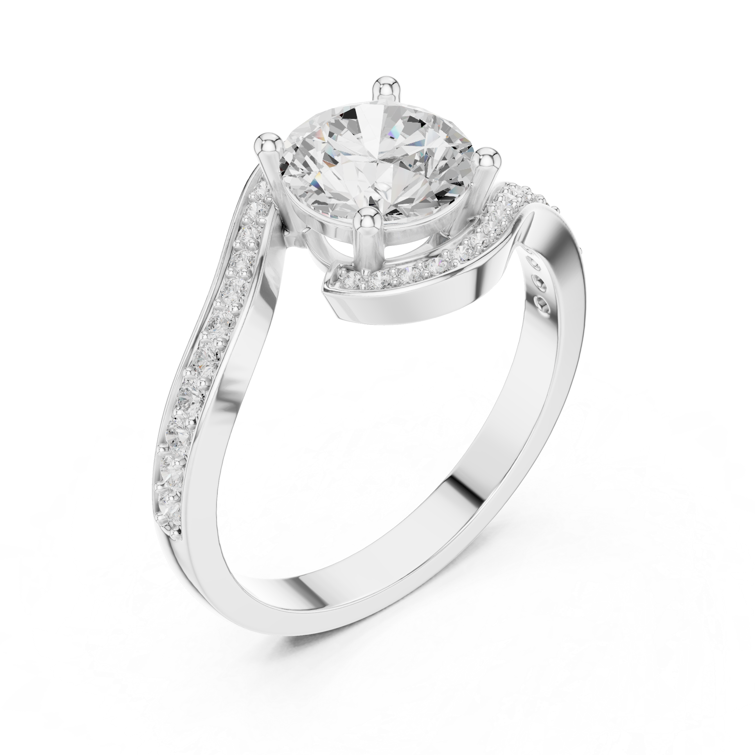 Luxury Wave Halo Solitaire Ring