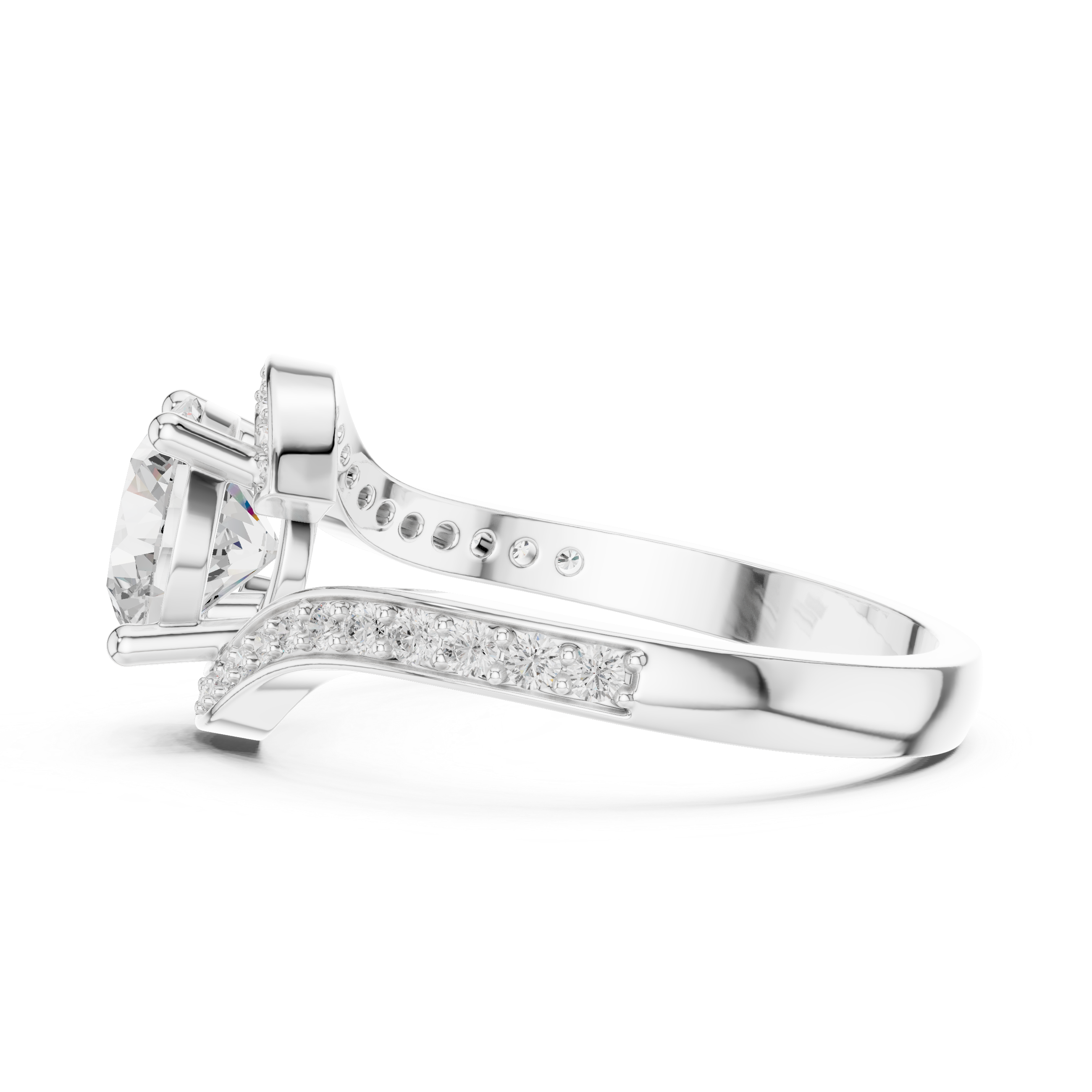 Luxury Wave Halo Solitaire Ring